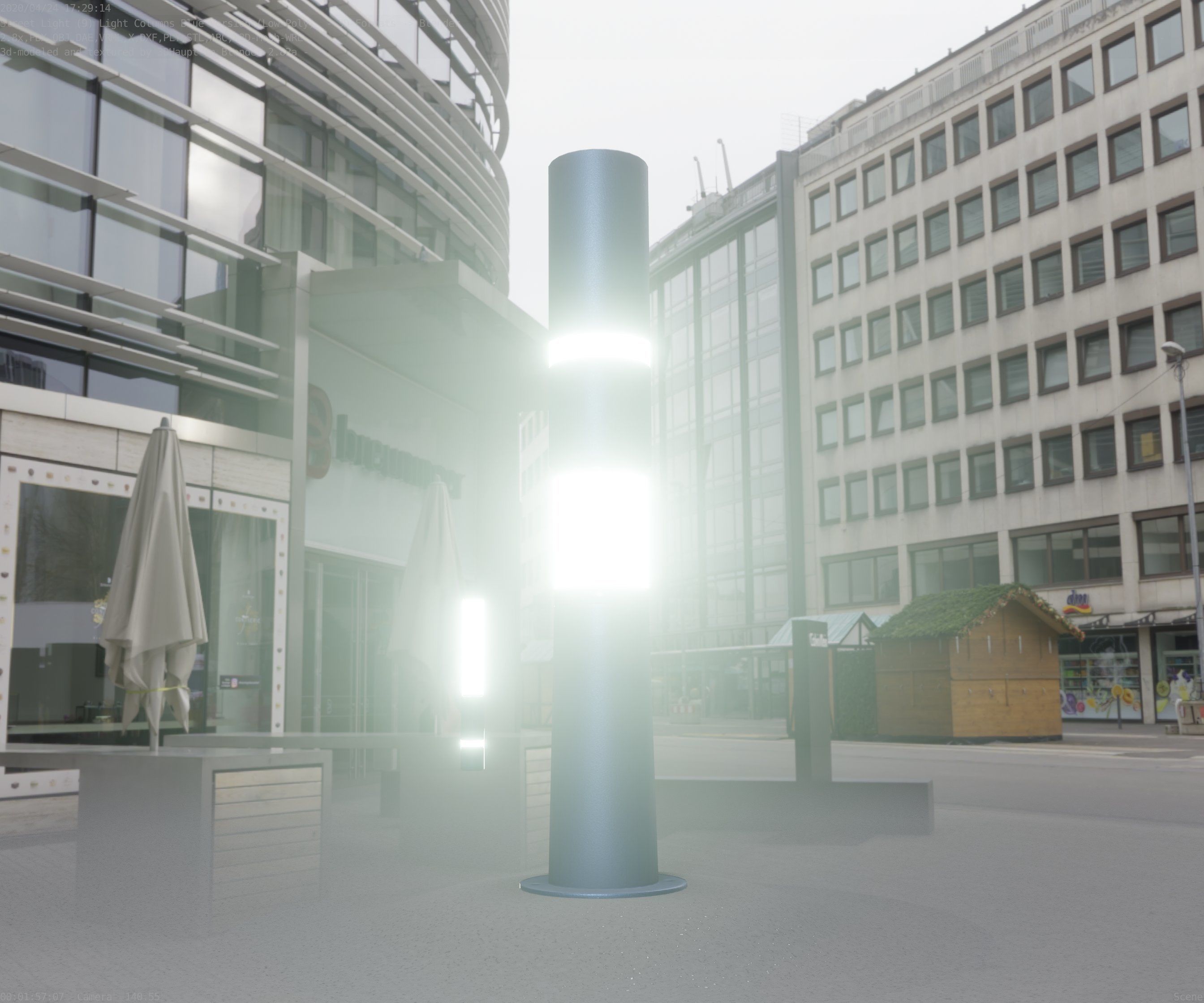 Low-Poly Blue Light Column 29 - Street Light Set-9 Low-poly 3D model_23