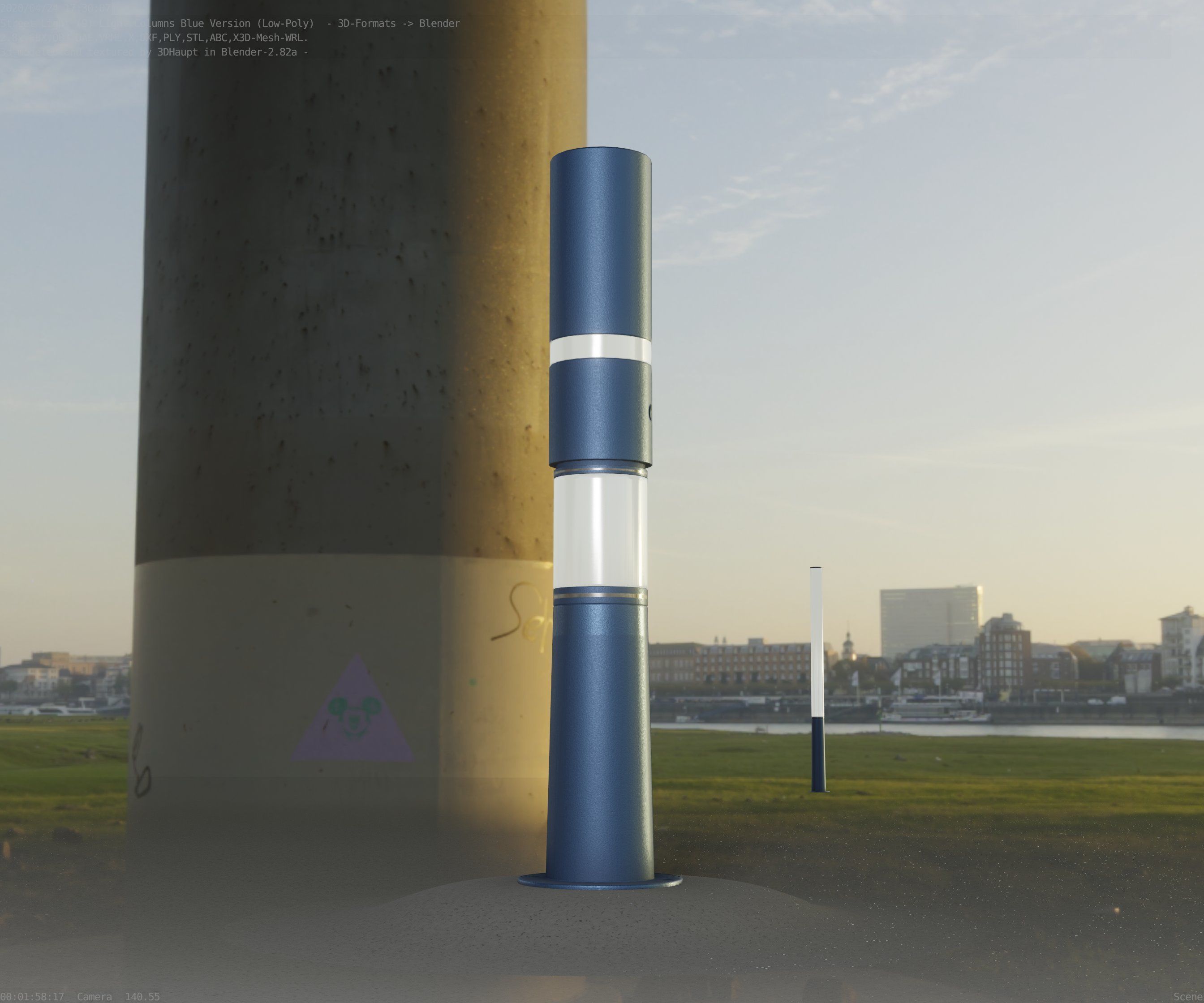 Low-Poly Blue Light Column 29 - Street Light Set-9 Low-poly 3D model_57