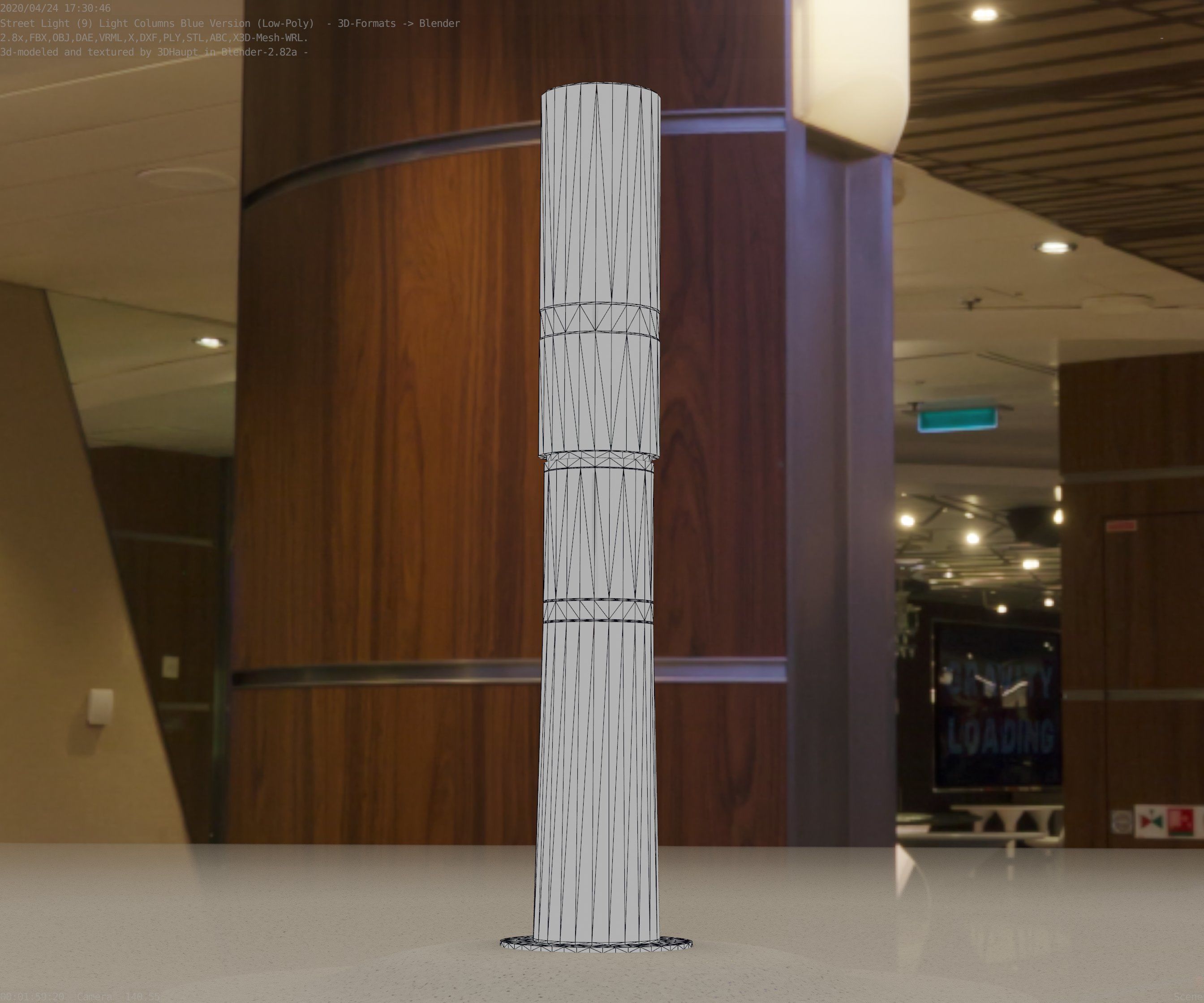 Low-Poly Blue Light Column 29 - Street Light Set-9 Low-poly 3D model_76