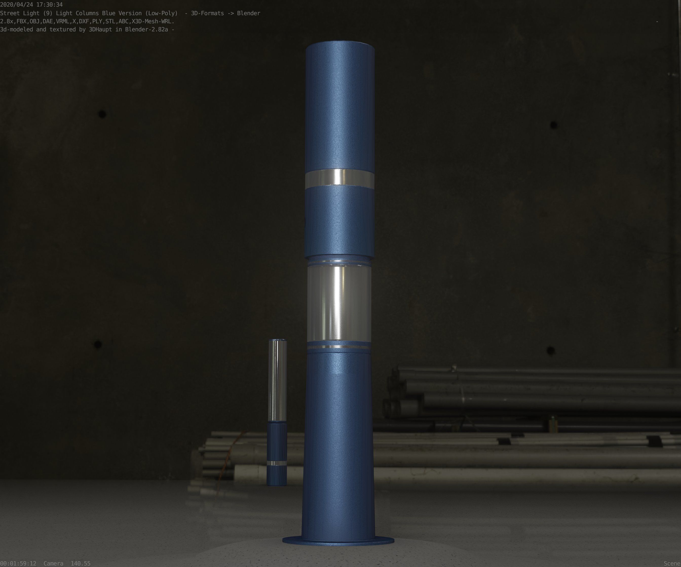 Low-Poly Blue Light Column 29 - Street Light Set-9 Low-poly 3D model_68