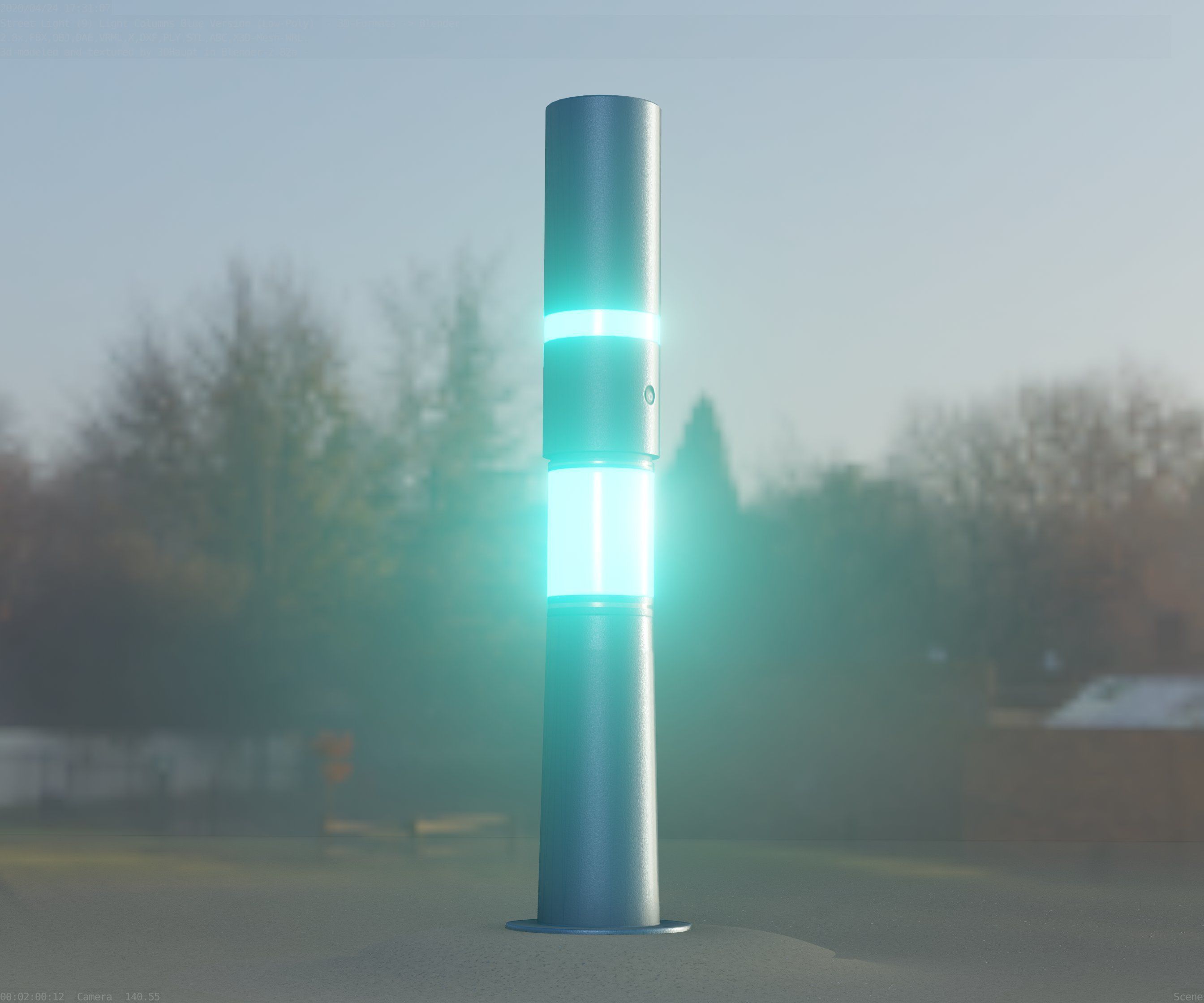 Low-Poly Blue Light Column 29 - Street Light Set-9 Low-poly 3D model_92