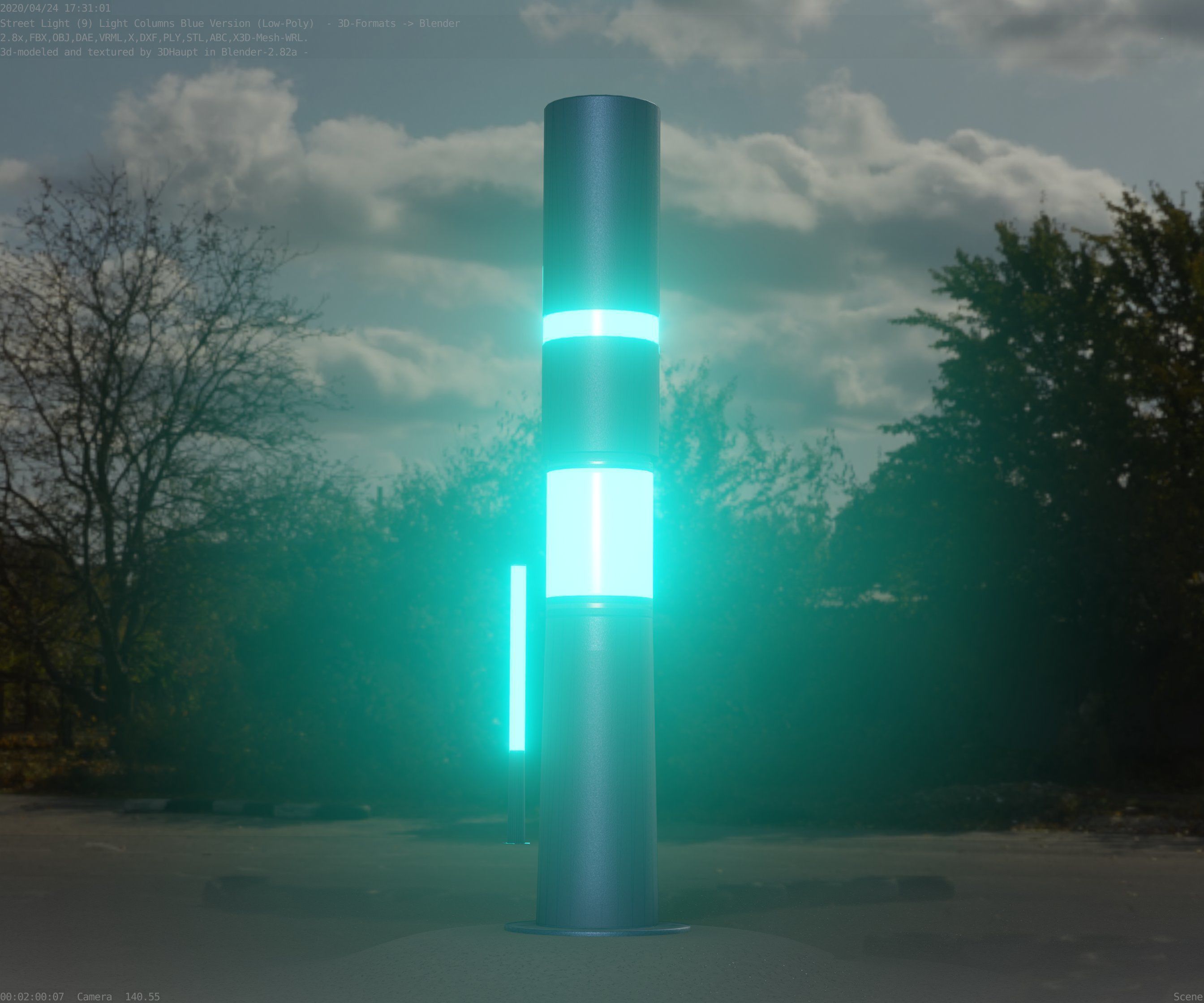 Low-Poly Blue Light Column 29 - Street Light Set-9 Low-poly 3D model_87