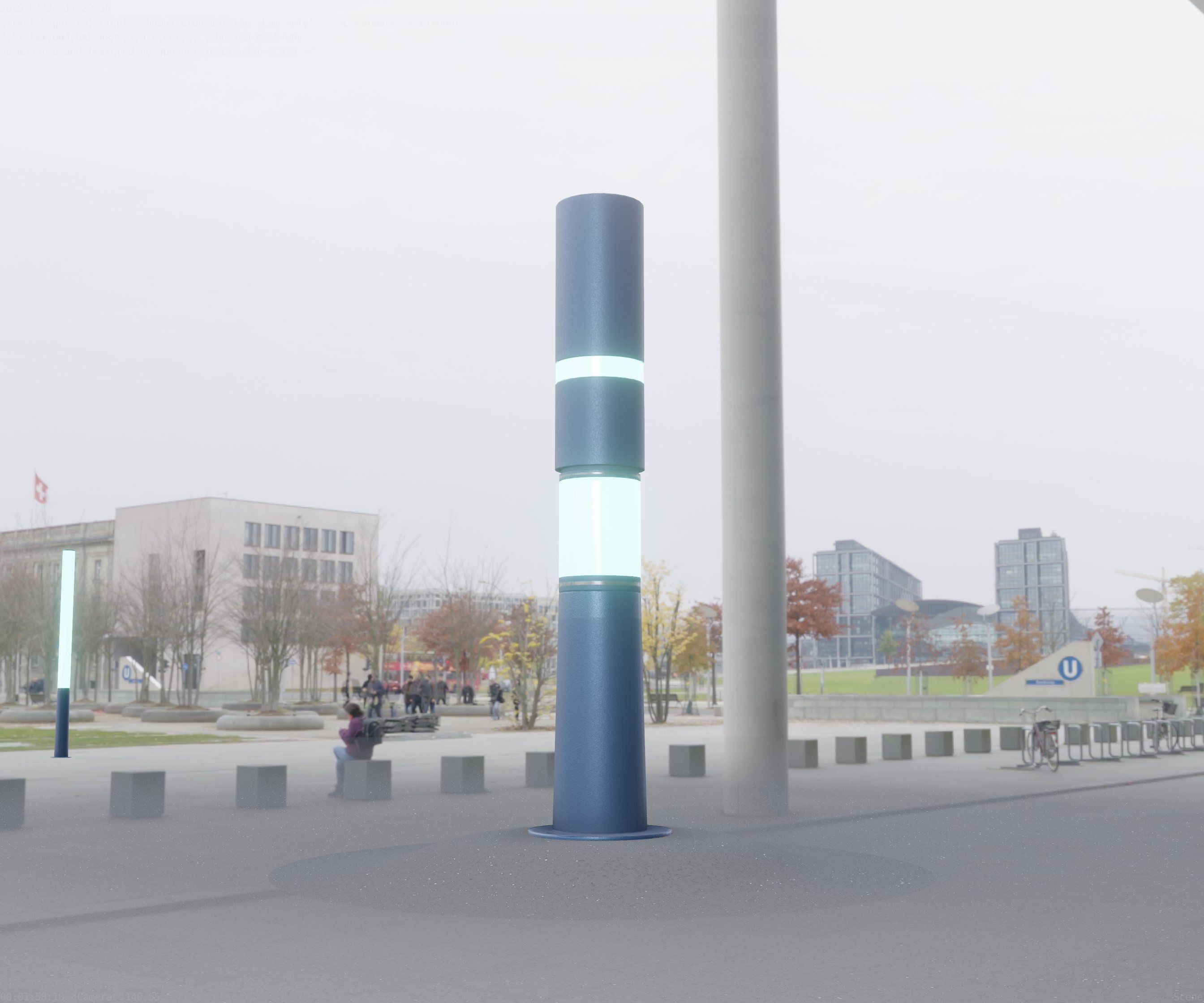 Low-Poly Blue Light Column 29 - Street Light Set-9 Low-poly 3D model_50