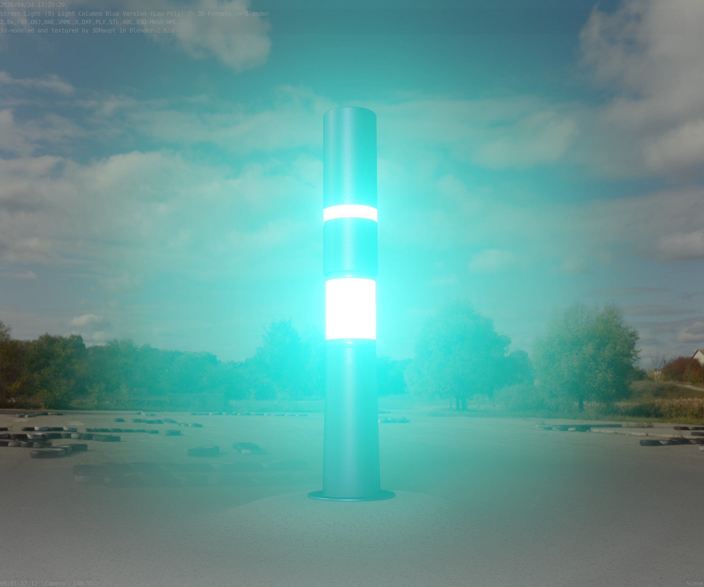 Low-Poly Blue Light Column 29 - Street Light Set-9 Low-poly 3D model_33