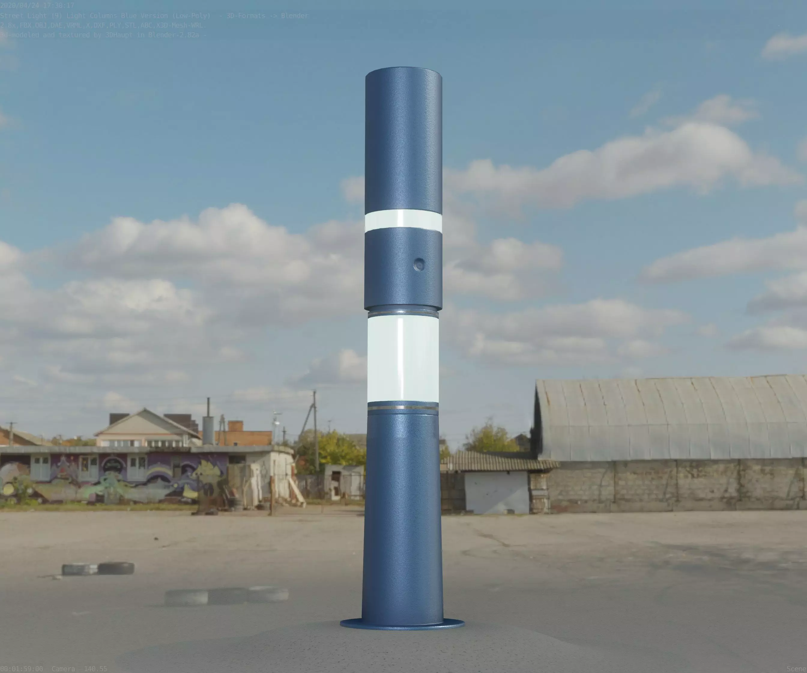 Low-Poly Blue Light Column 29 - Street Light Set-9 Low-poly 3D model_0