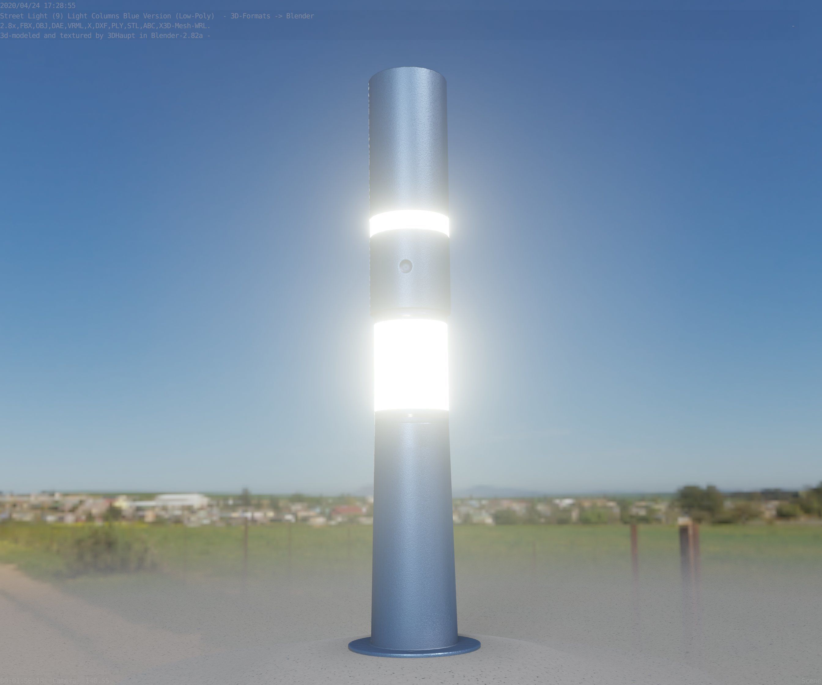 Low-Poly Blue Light Column 29 - Street Light Set-9 Low-poly 3D model_10