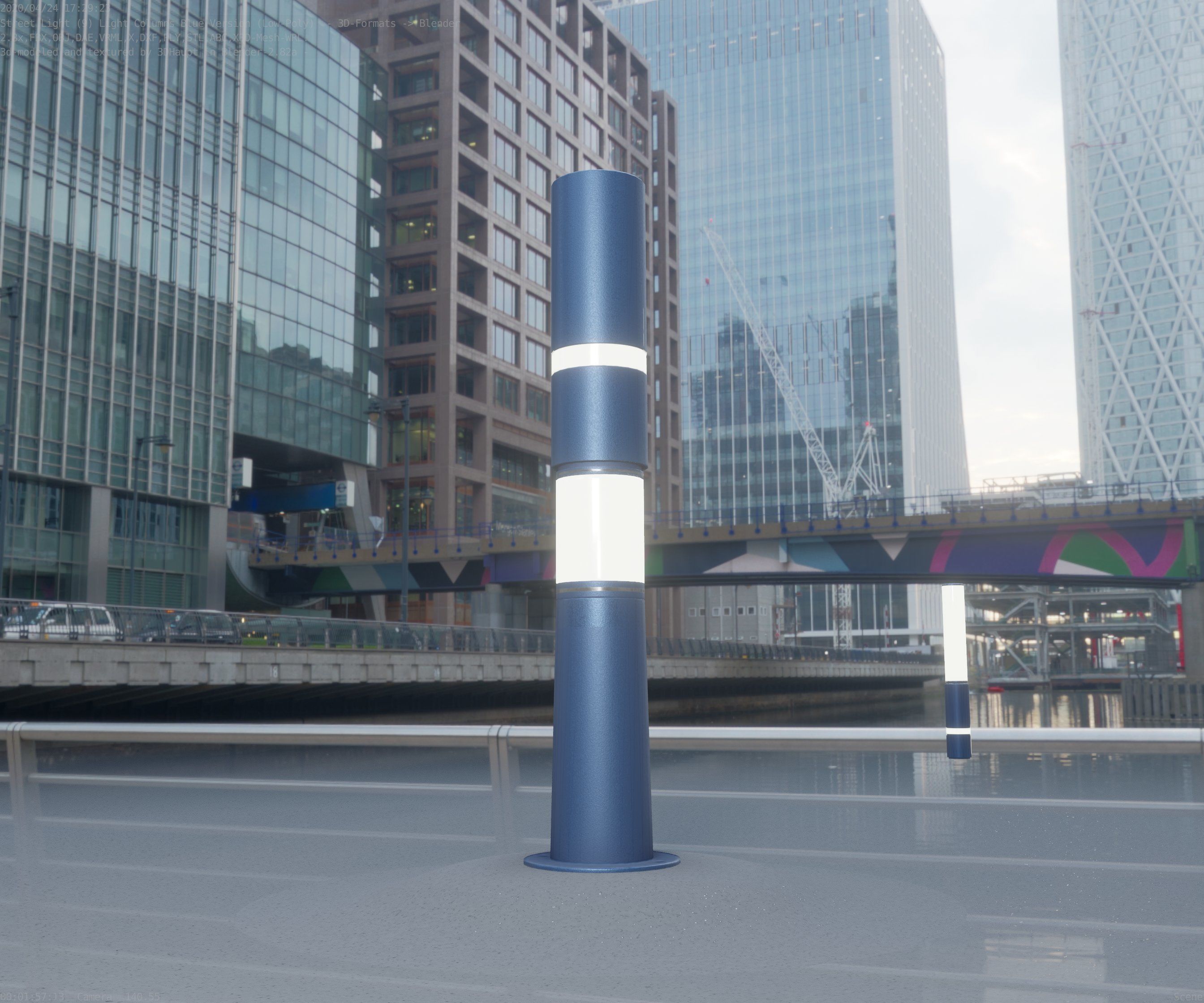 Low-Poly Blue Light Column 29 - Street Light Set-9 Low-poly 3D model_29
