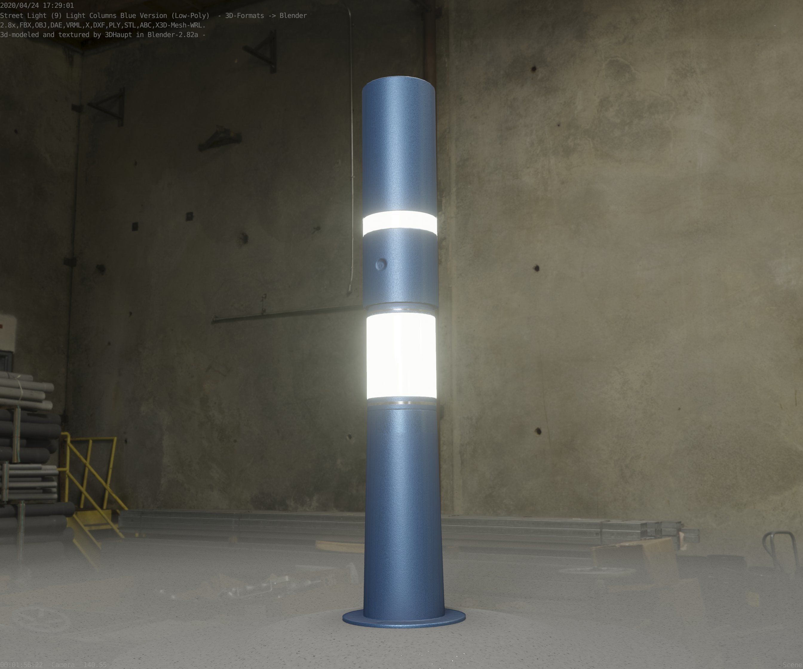 Low-Poly Blue Light Column 29 - Street Light Set-9 Low-poly 3D model_14