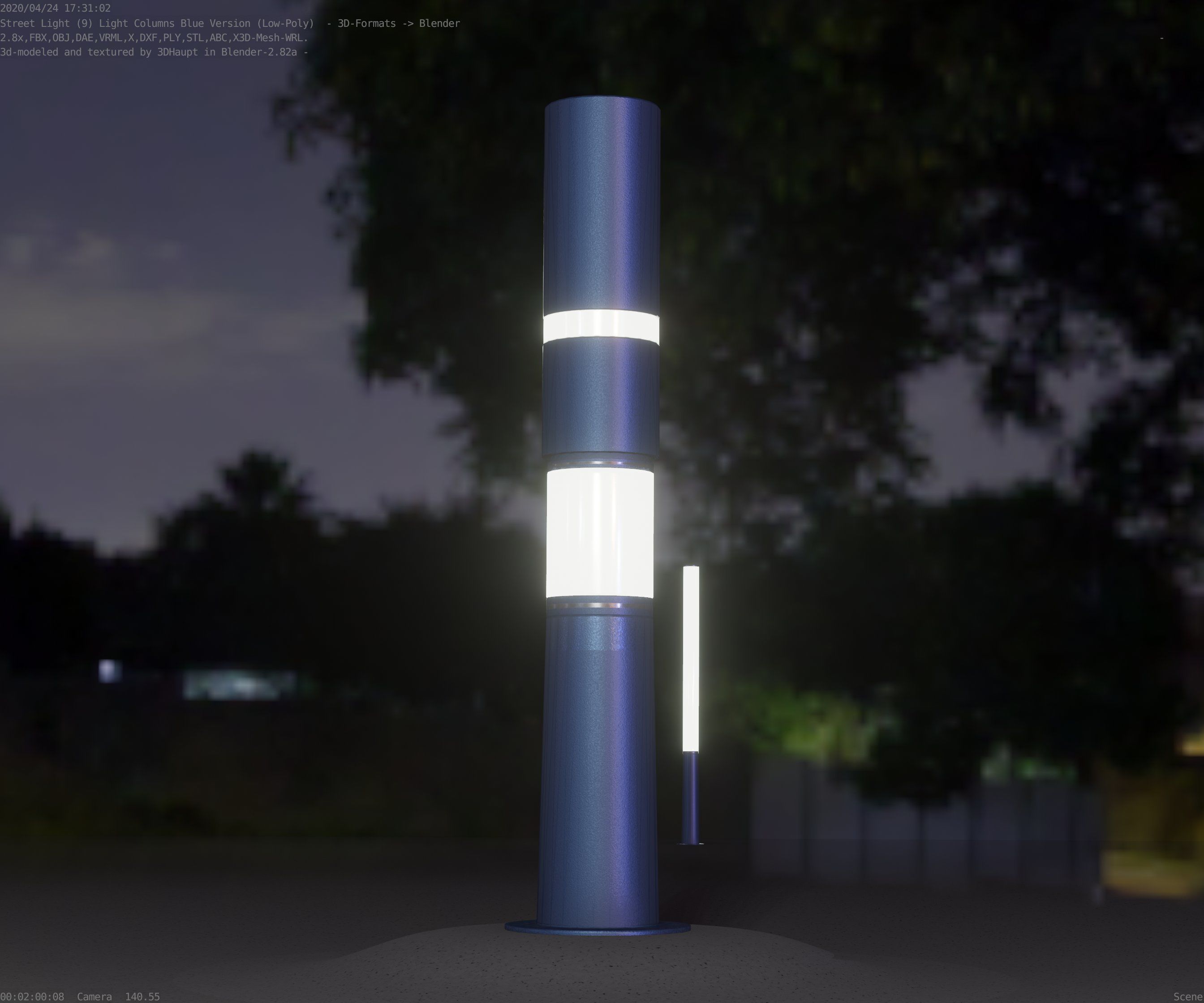Low-Poly Blue Light Column 29 - Street Light Set-9 Low-poly 3D model_88