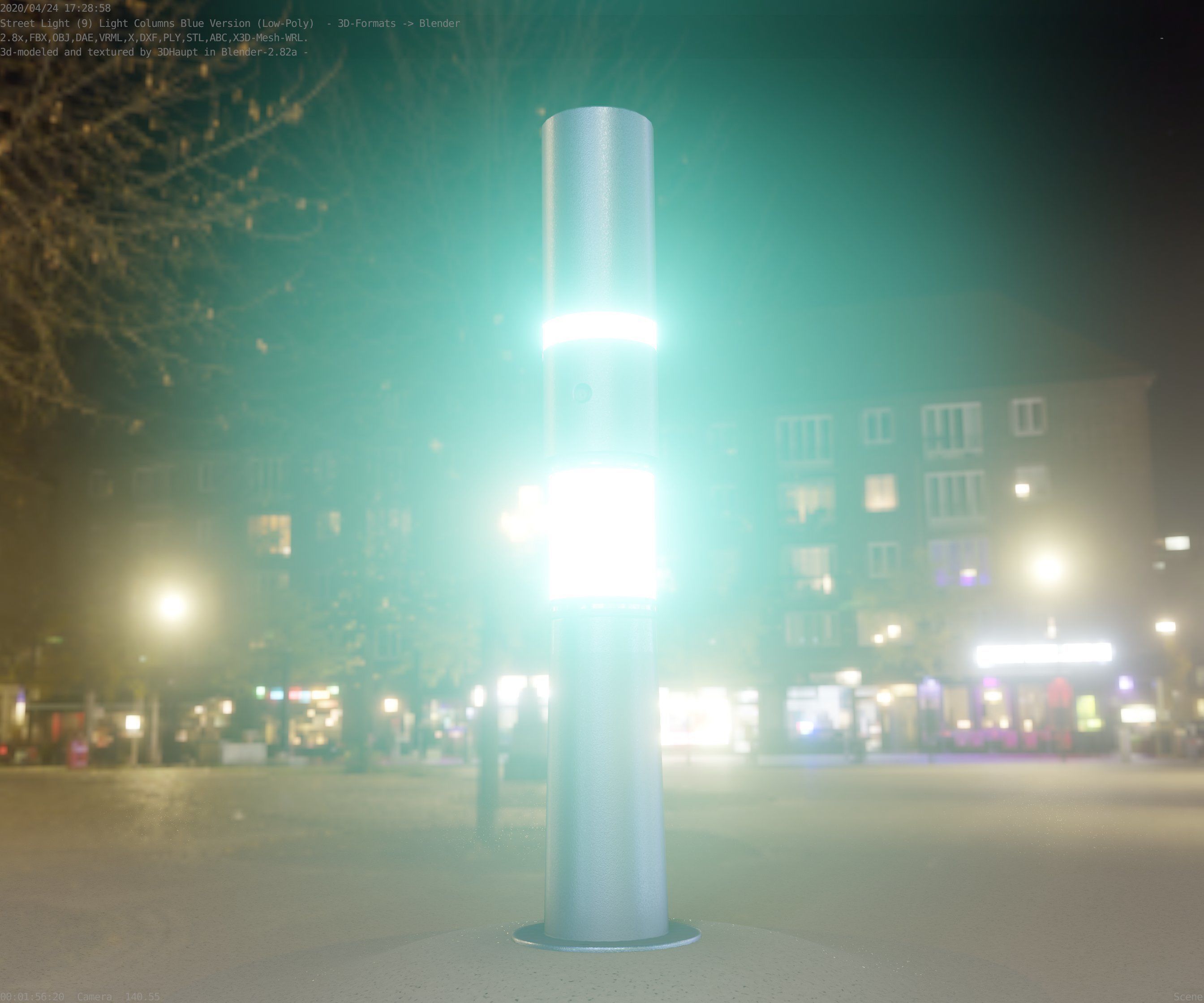 Low-Poly Blue Light Column 29 - Street Light Set-9 Low-poly 3D model_12