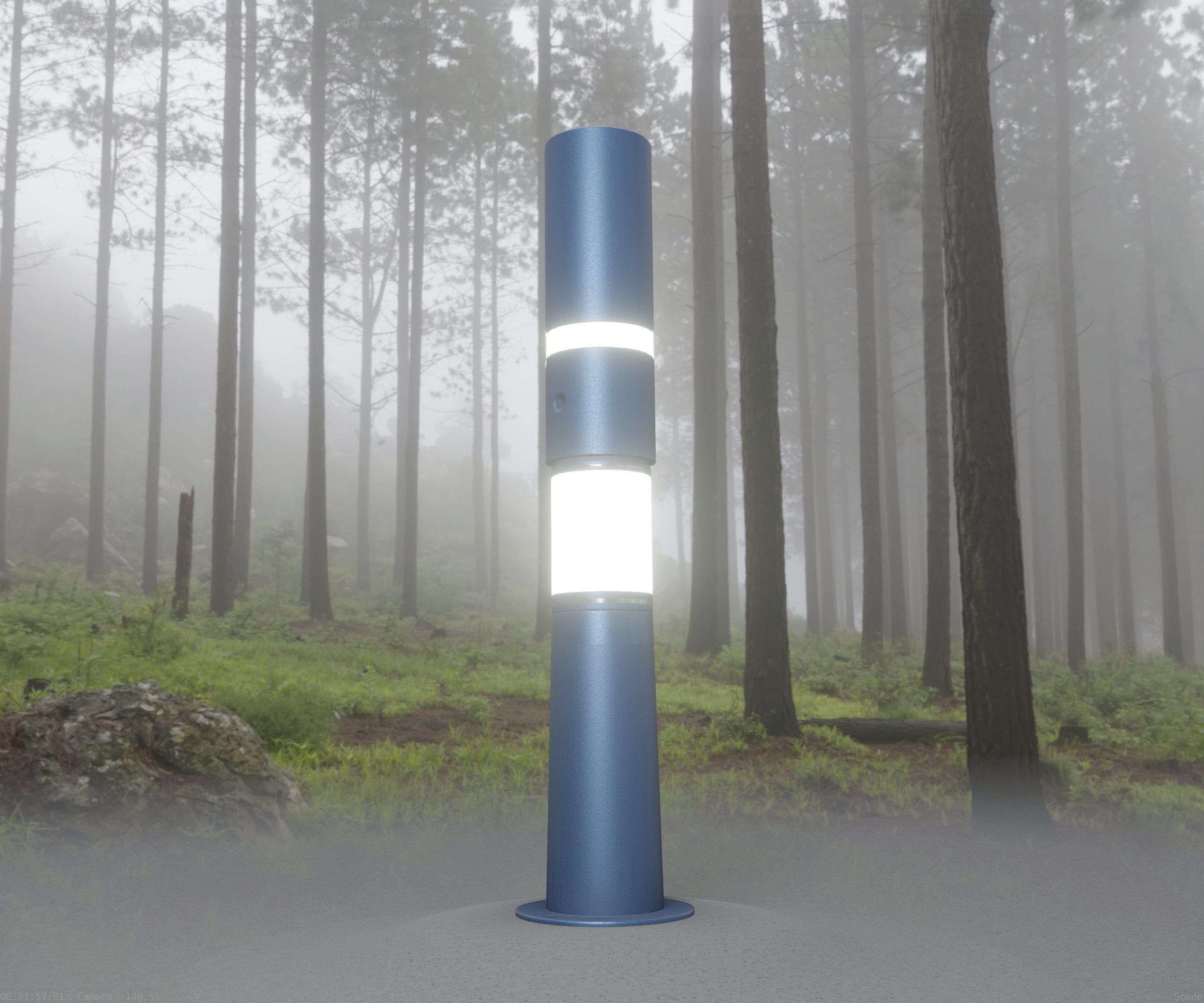 Low-Poly Blue Light Column 29 - Street Light Set-9 Low-poly 3D model_17