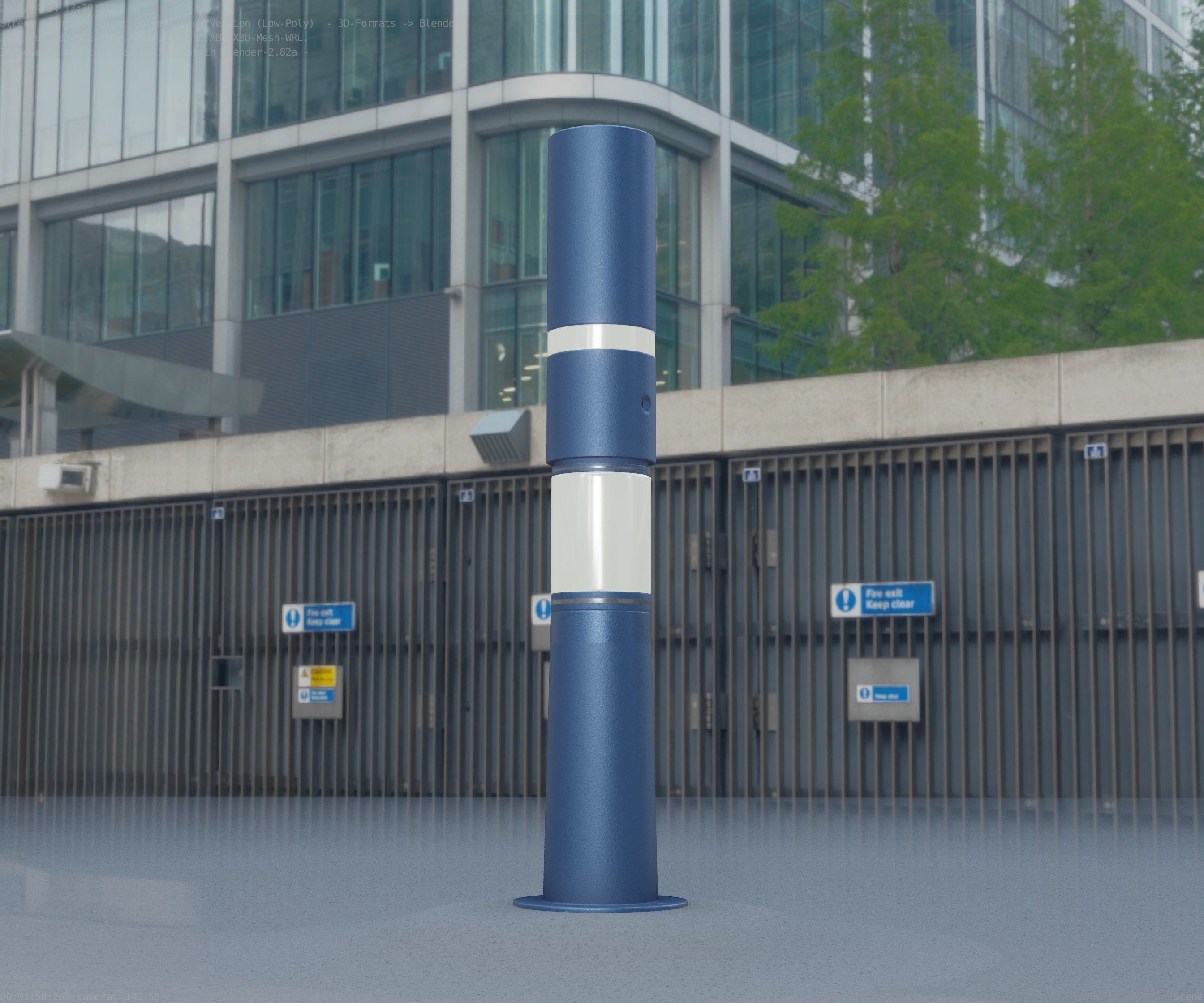 Low-Poly Blue Light Column 29 - Street Light Set-9 Low-poly 3D model_60