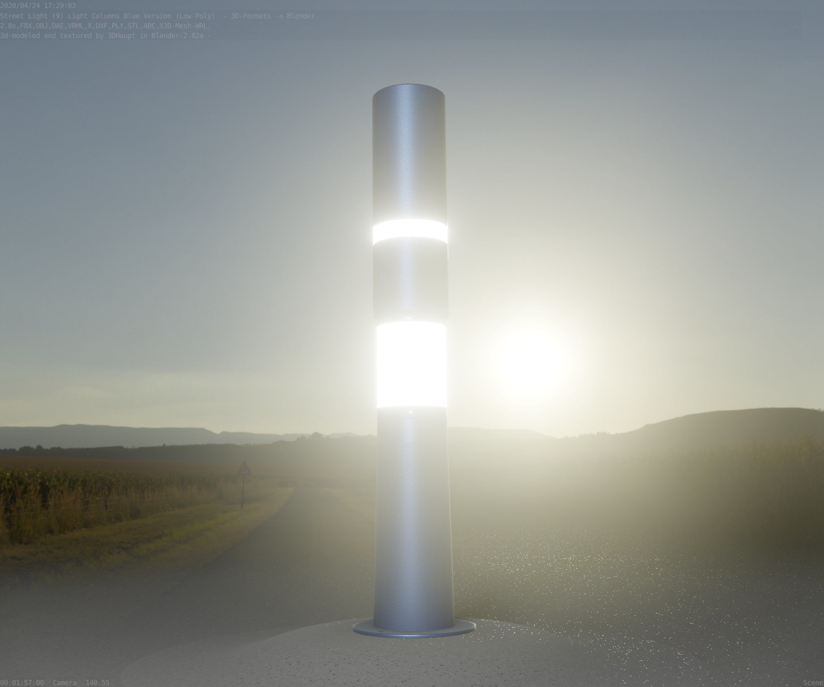 Low-Poly Blue Light Column 29 - Street Light Set-9 Low-poly 3D model_16
