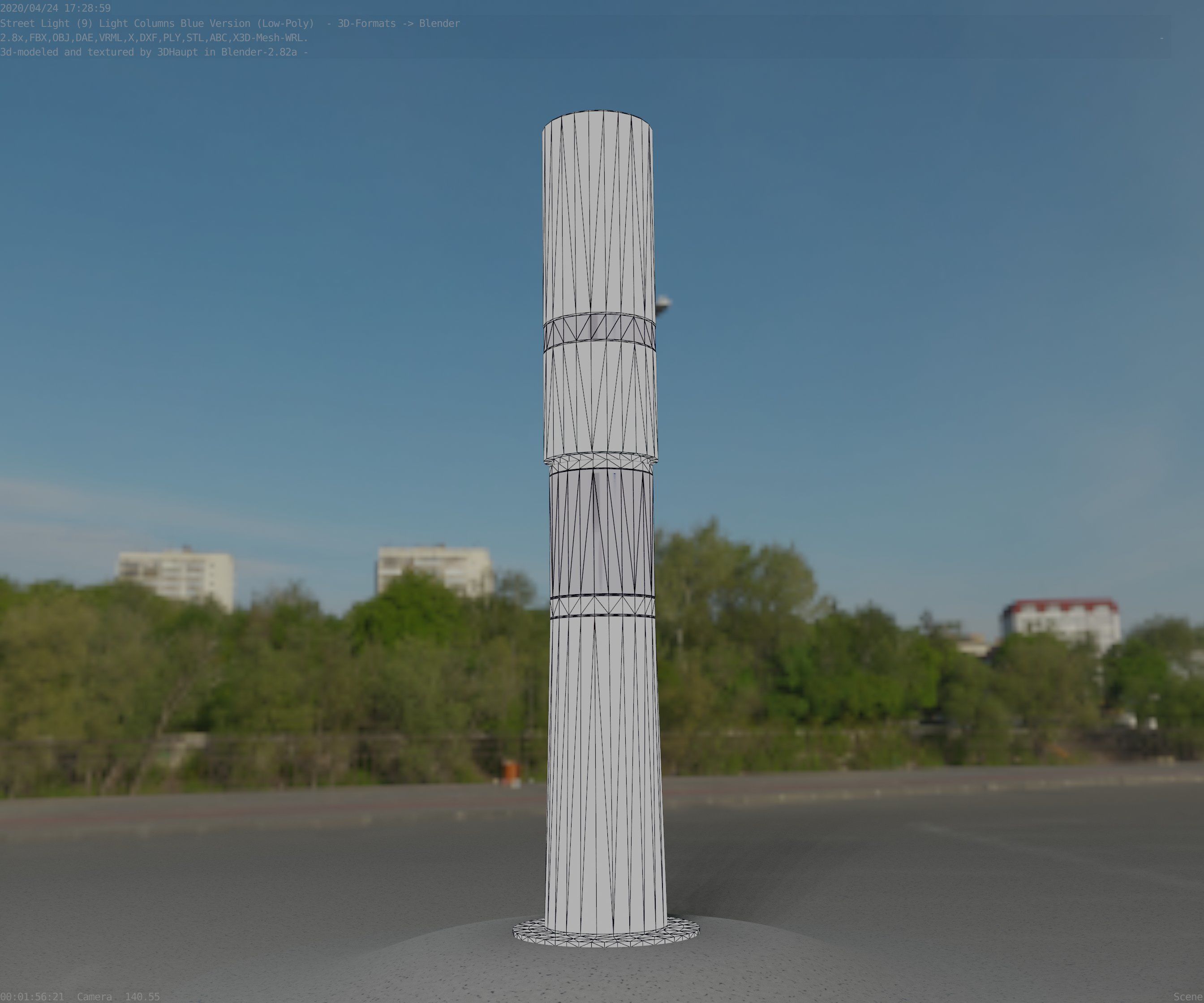 Low-Poly Blue Light Column 29 - Street Light Set-9 Low-poly 3D model_13