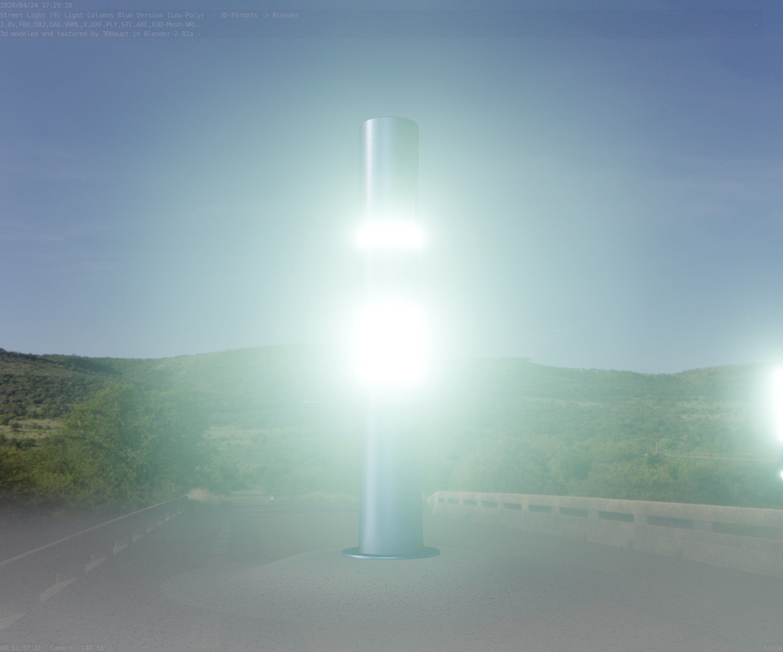 Low-Poly Blue Light Column 29 - Street Light Set-9 Low-poly 3D model_32