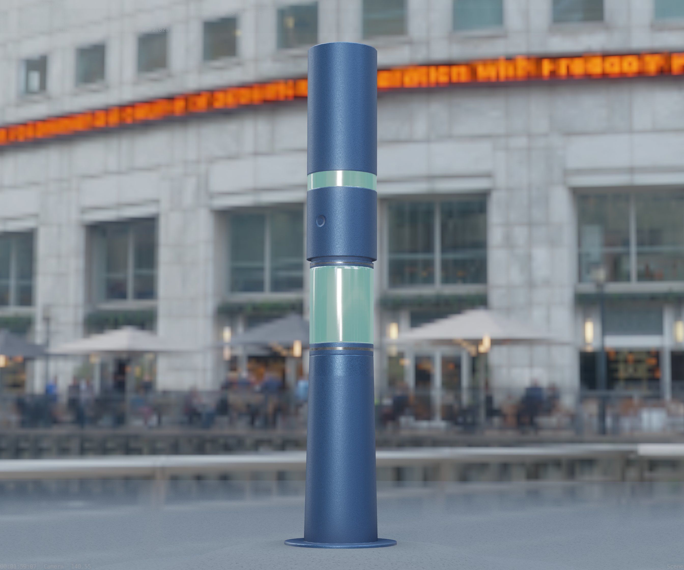Low-Poly Blue Light Column 29 - Street Light Set-9 Low-poly 3D model_7