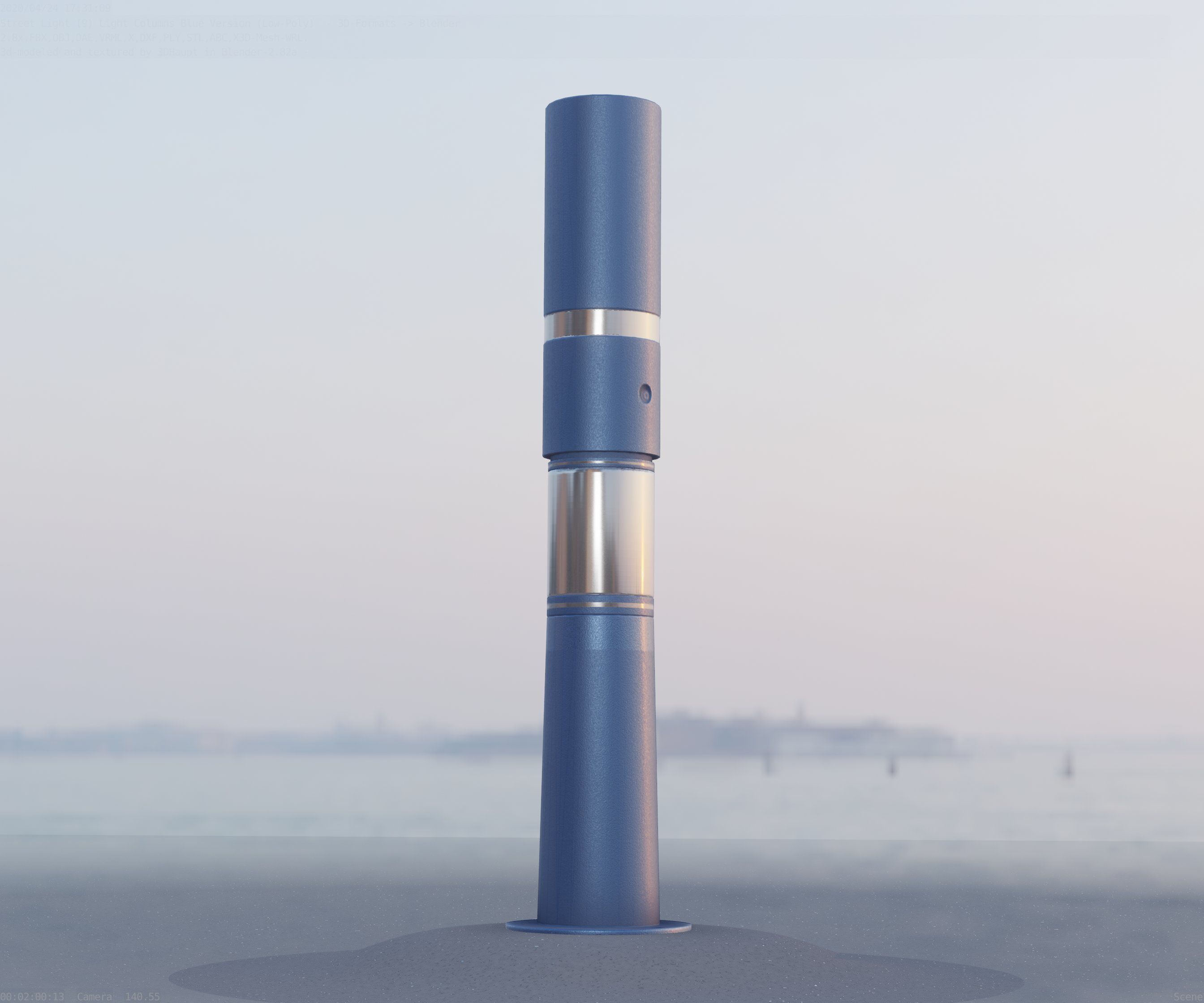 Low-Poly Blue Light Column 29 - Street Light Set-9 Low-poly 3D model_93