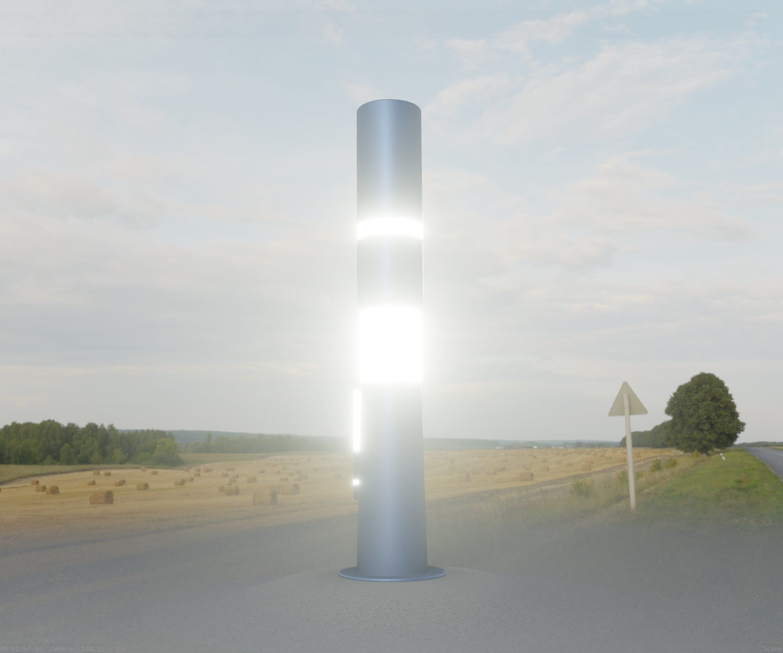 Low-Poly Blue Light Column 29 - Street Light Set-9 Low-poly 3D model_24