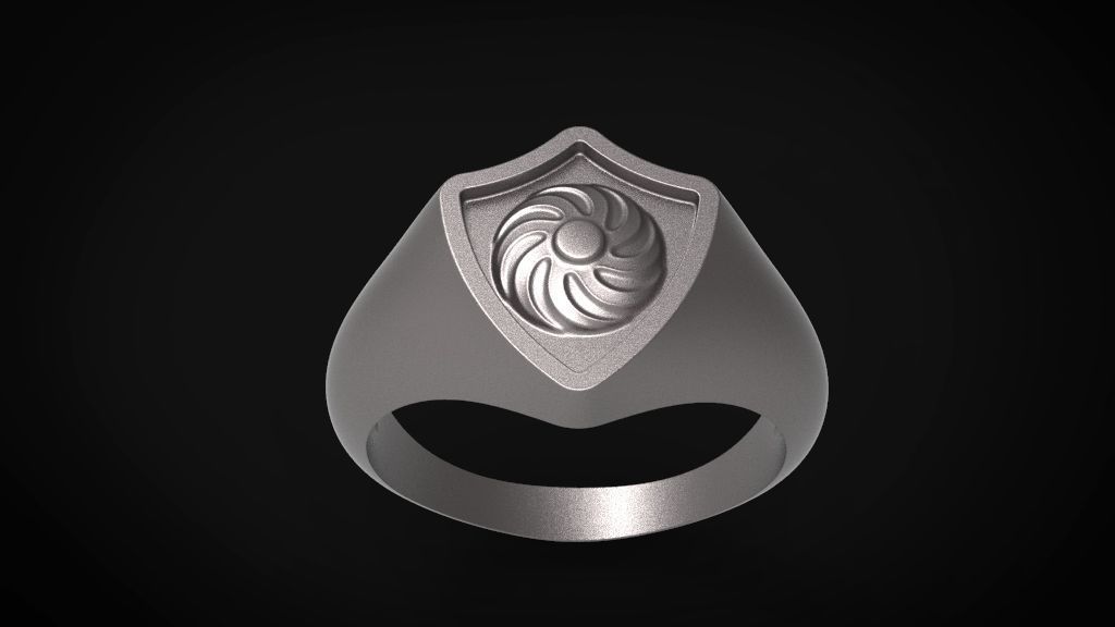 Shield signet men ring special model 3D print model_7