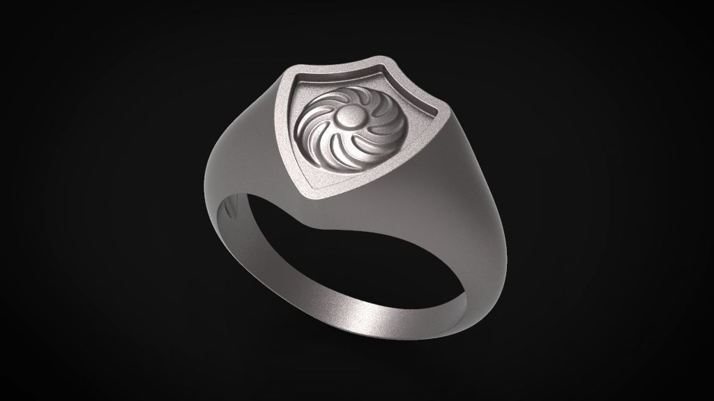 Shield signet men ring special model 3D print model_8