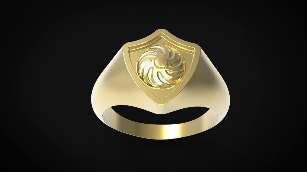 Shield signet men ring special model 3D print model_9