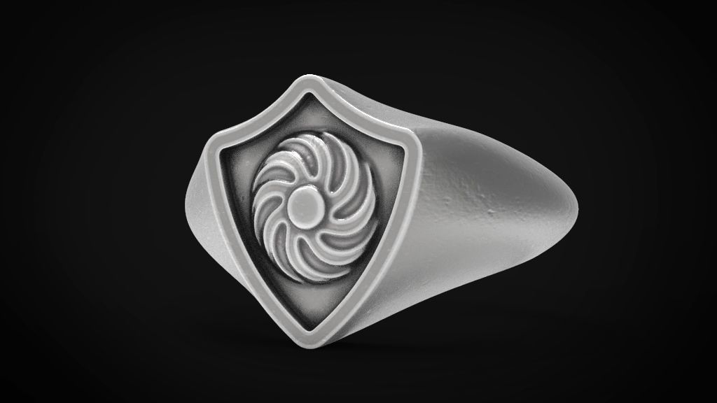 Shield signet men ring special model 3D print model_3