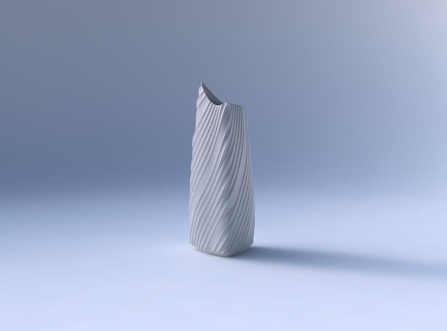 Vase curved tipping triangle 2 with flowing extruded lines 3D print model_4
