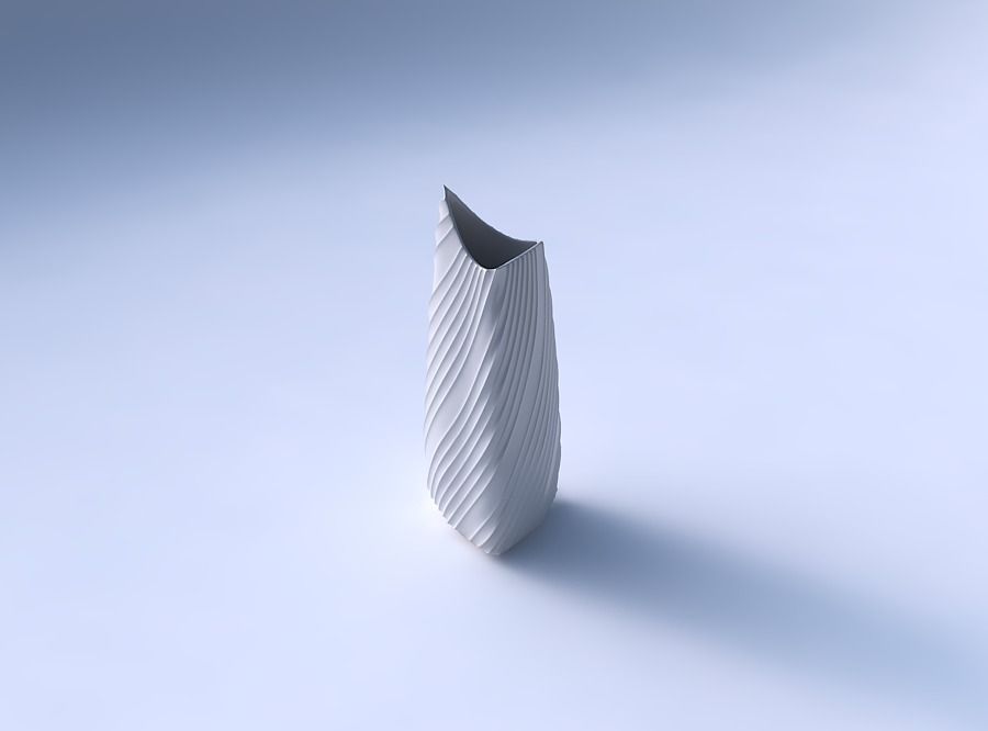 Vase curved tipping triangle 2 with flowing extruded lines 3D print model_3