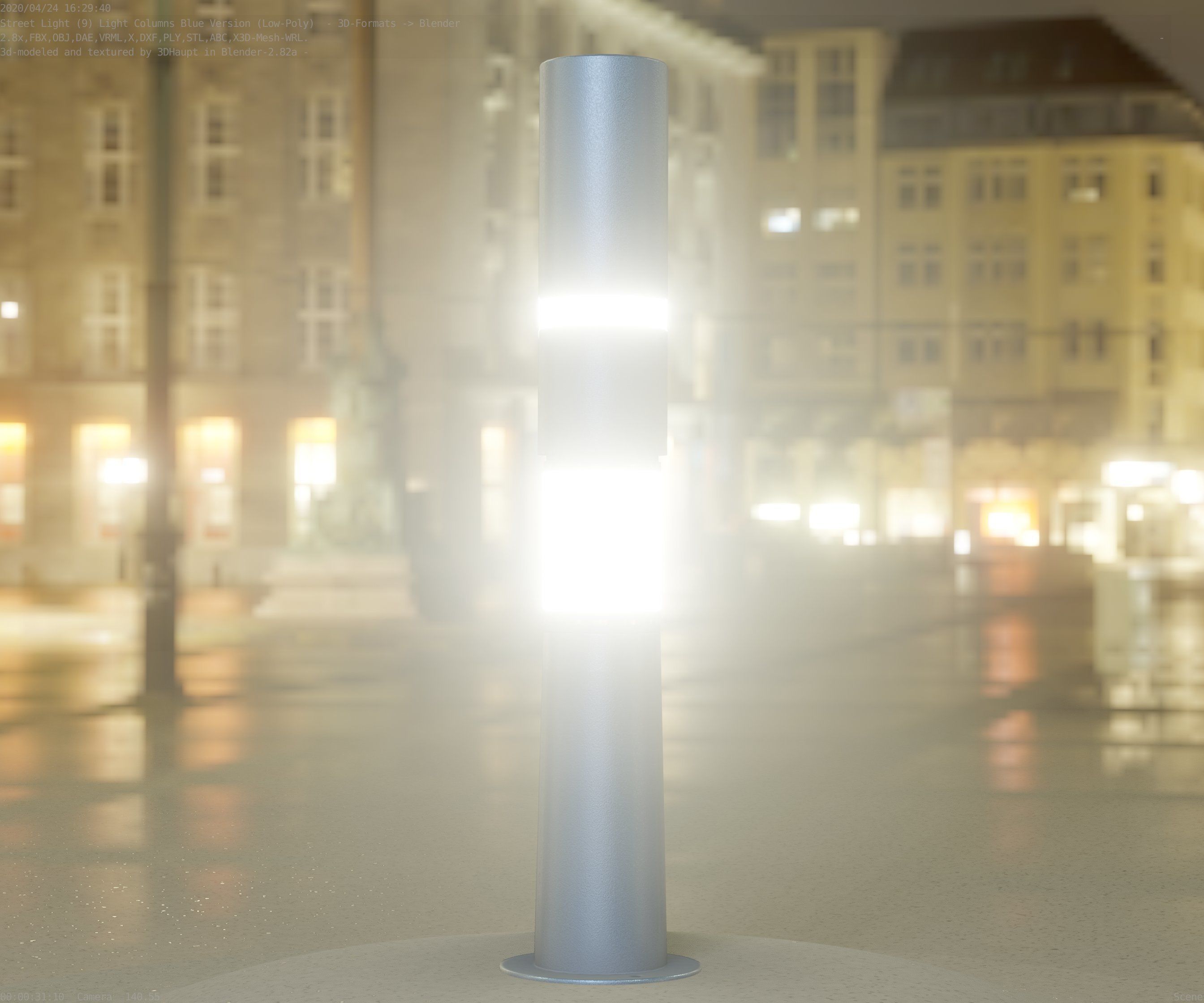 Low-Poly Blue Light Column 8 - Street Light Set-9 Low-poly 3D model_74