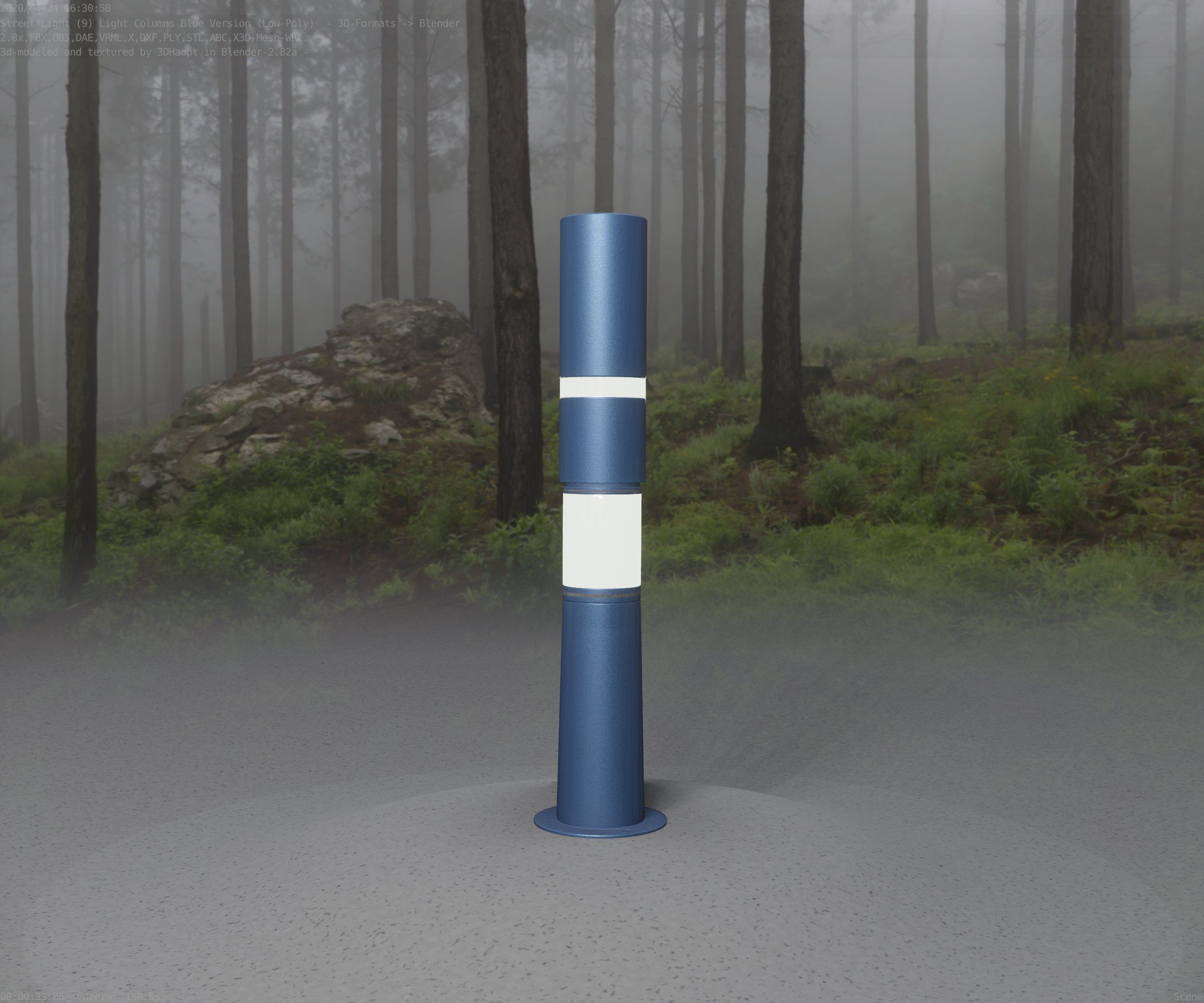 Low-Poly Blue Light Column 8 - Street Light Set-9 Low-poly 3D model_98