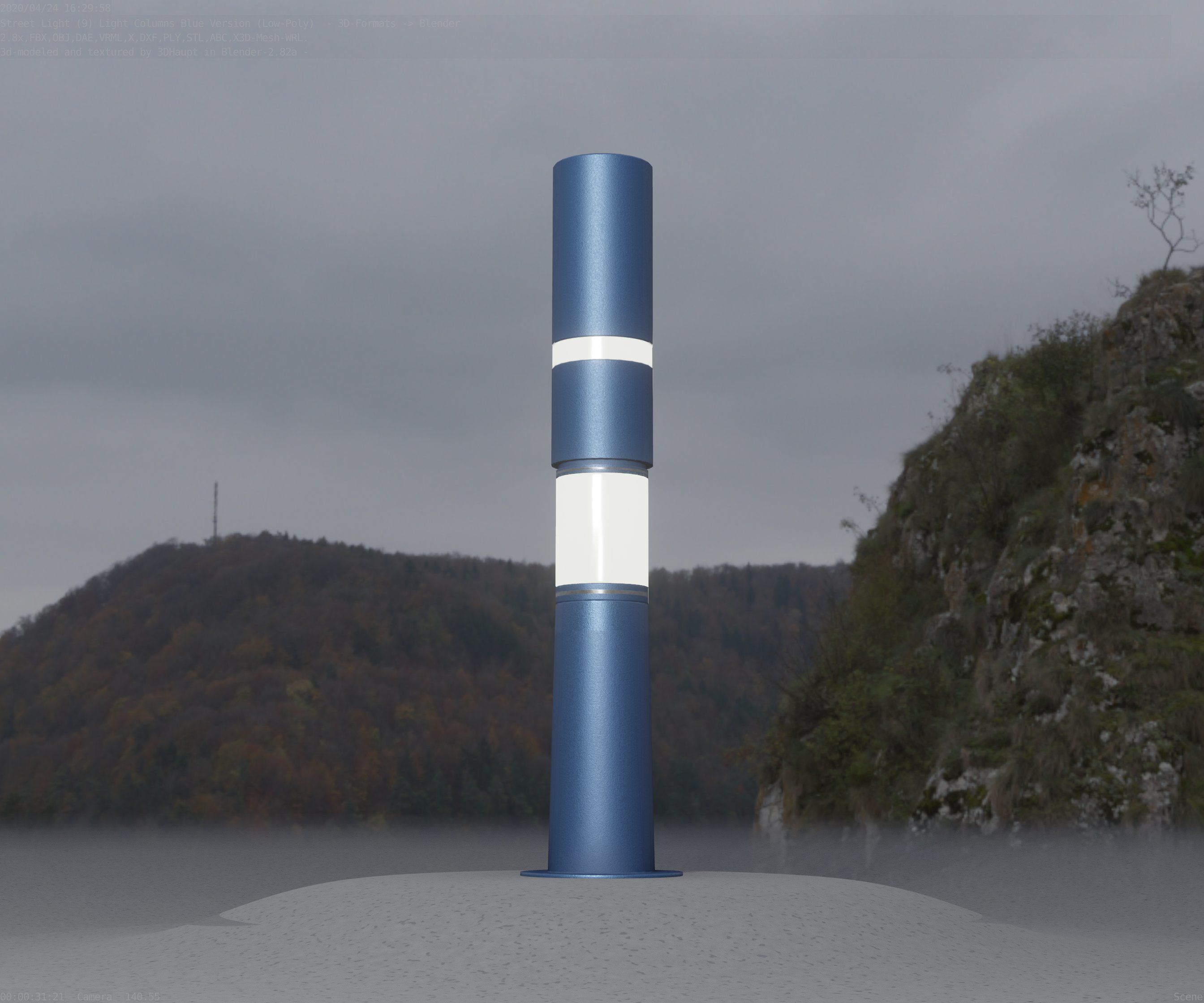 Low-Poly Blue Light Column 8 - Street Light Set-9 Low-poly 3D model_5