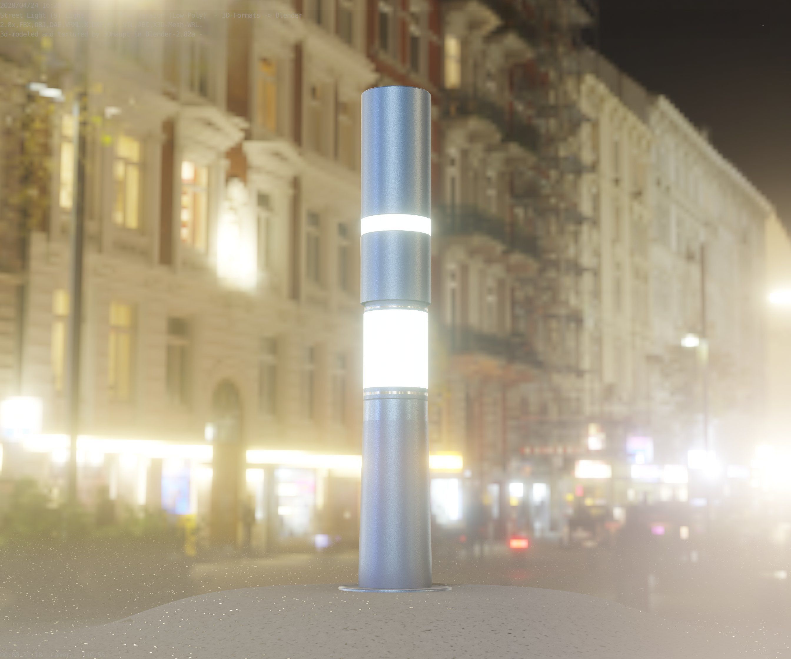 Low-Poly Blue Light Column 8 - Street Light Set-9 Low-poly 3D model_2