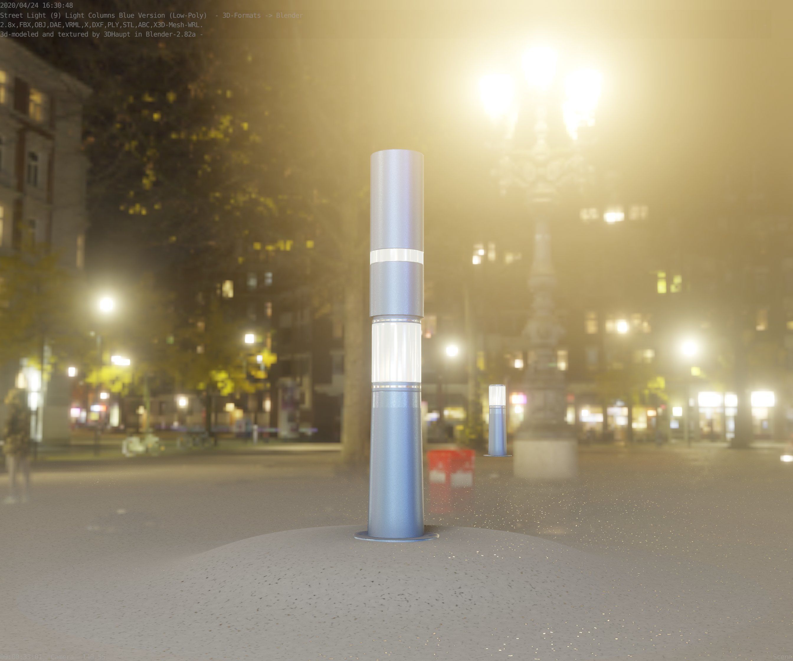 Low-Poly Blue Light Column 8 - Street Light Set-9 Low-poly 3D model_93