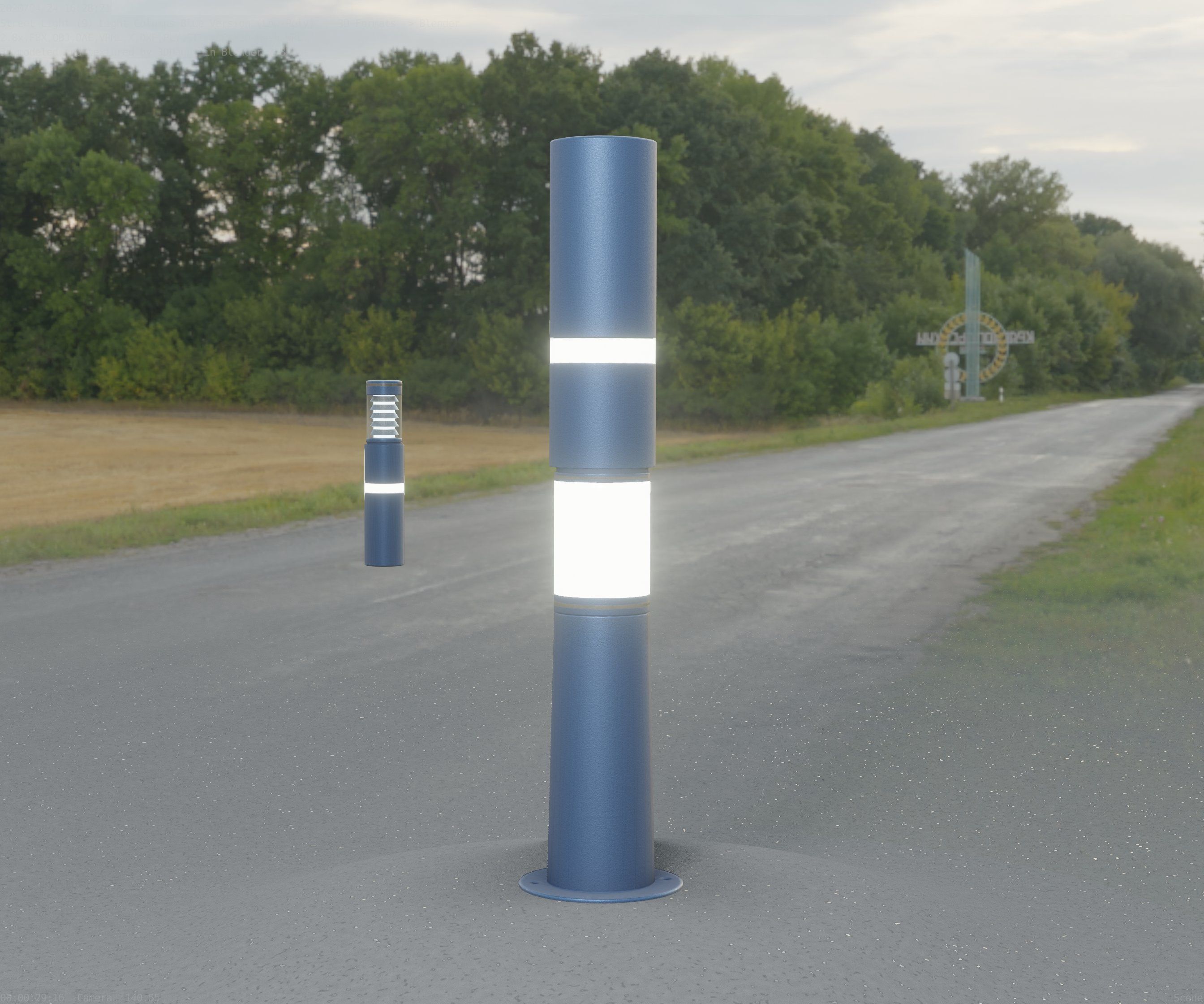 Low-Poly Blue Light Column 8 - Street Light Set-9 Low-poly 3D model_32