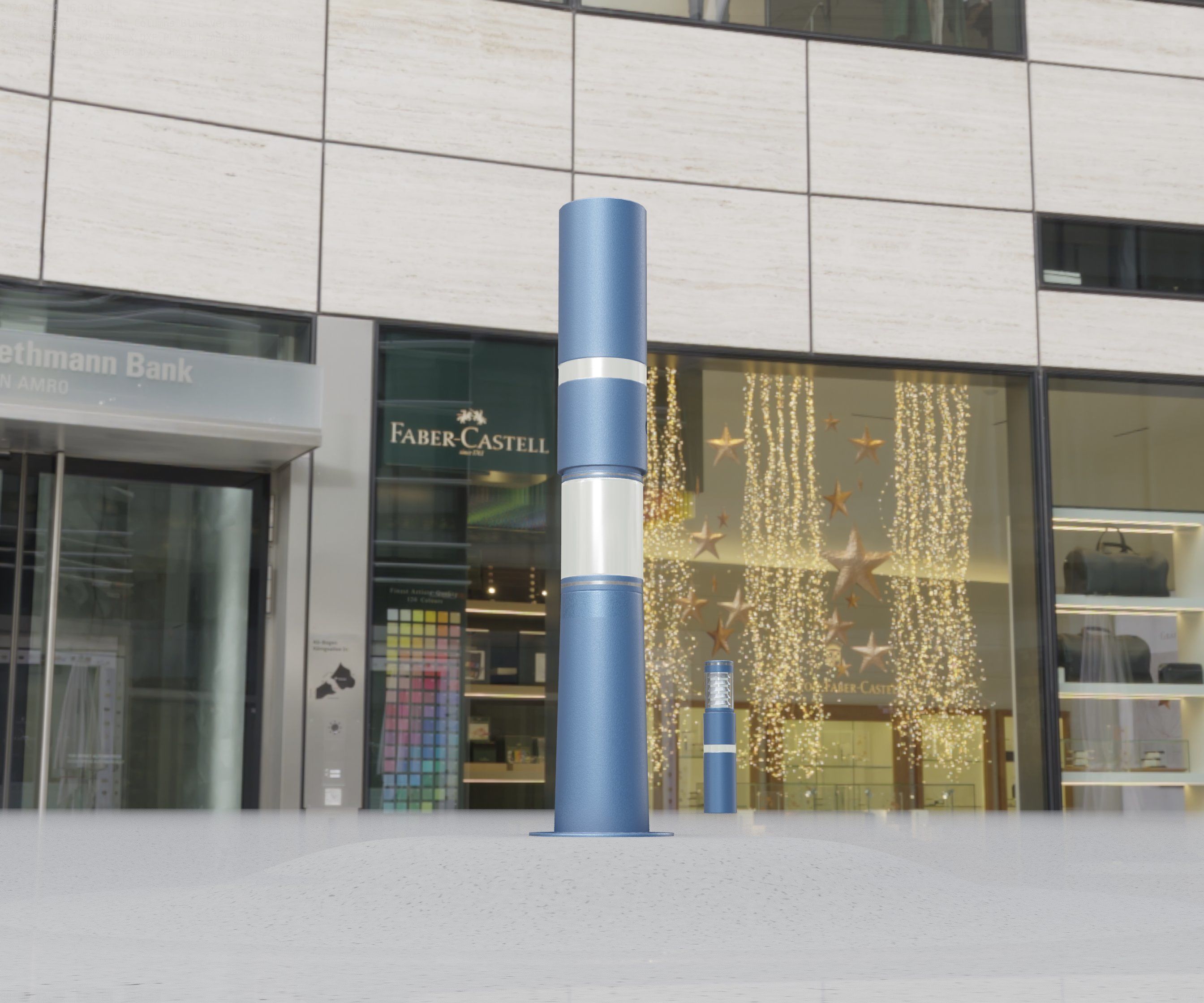 Low-Poly Blue Light Column 8 - Street Light Set-9 Low-poly 3D model_13