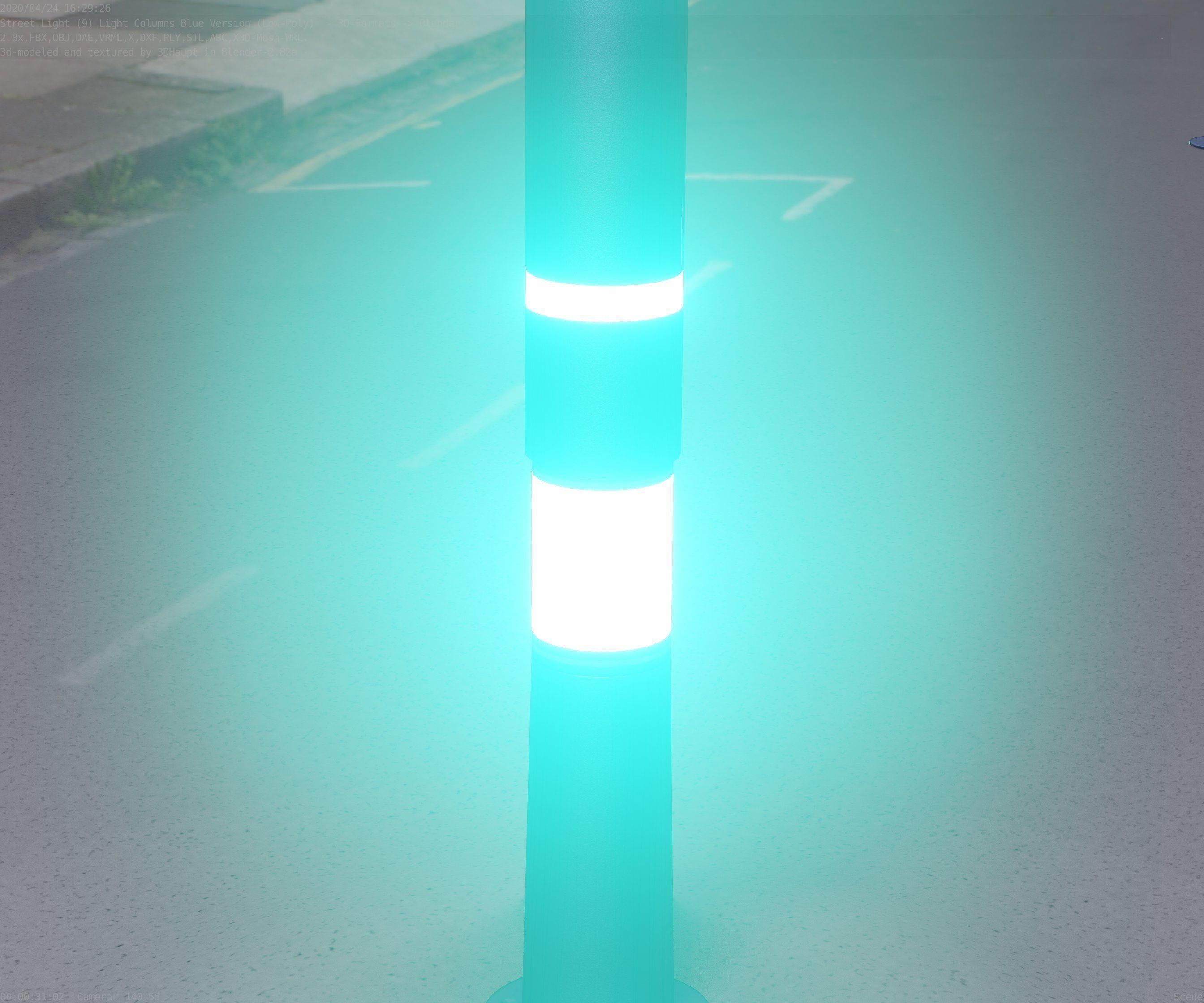 Low-Poly Blue Light Column 8 - Street Light Set-9 Low-poly 3D model_66