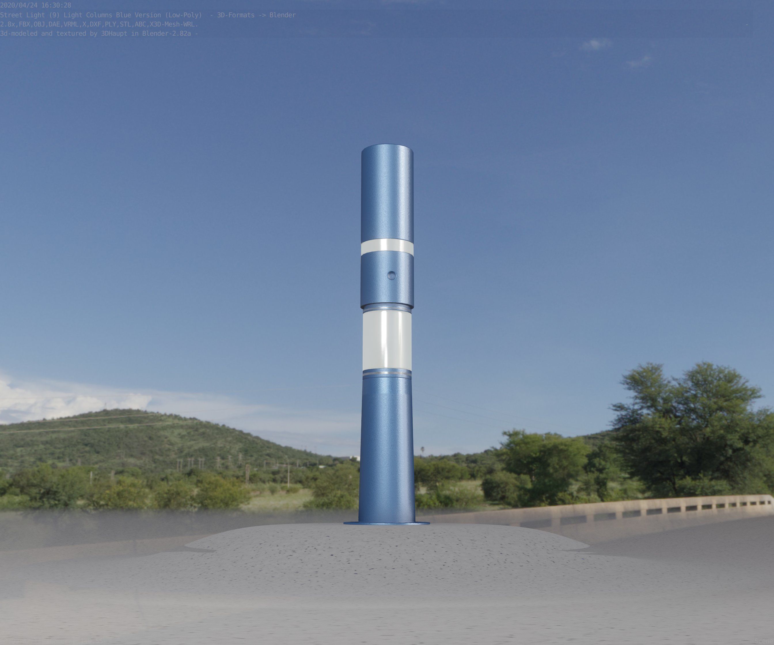 Low-Poly Blue Light Column 8 - Street Light Set-9 Low-poly 3D model_82