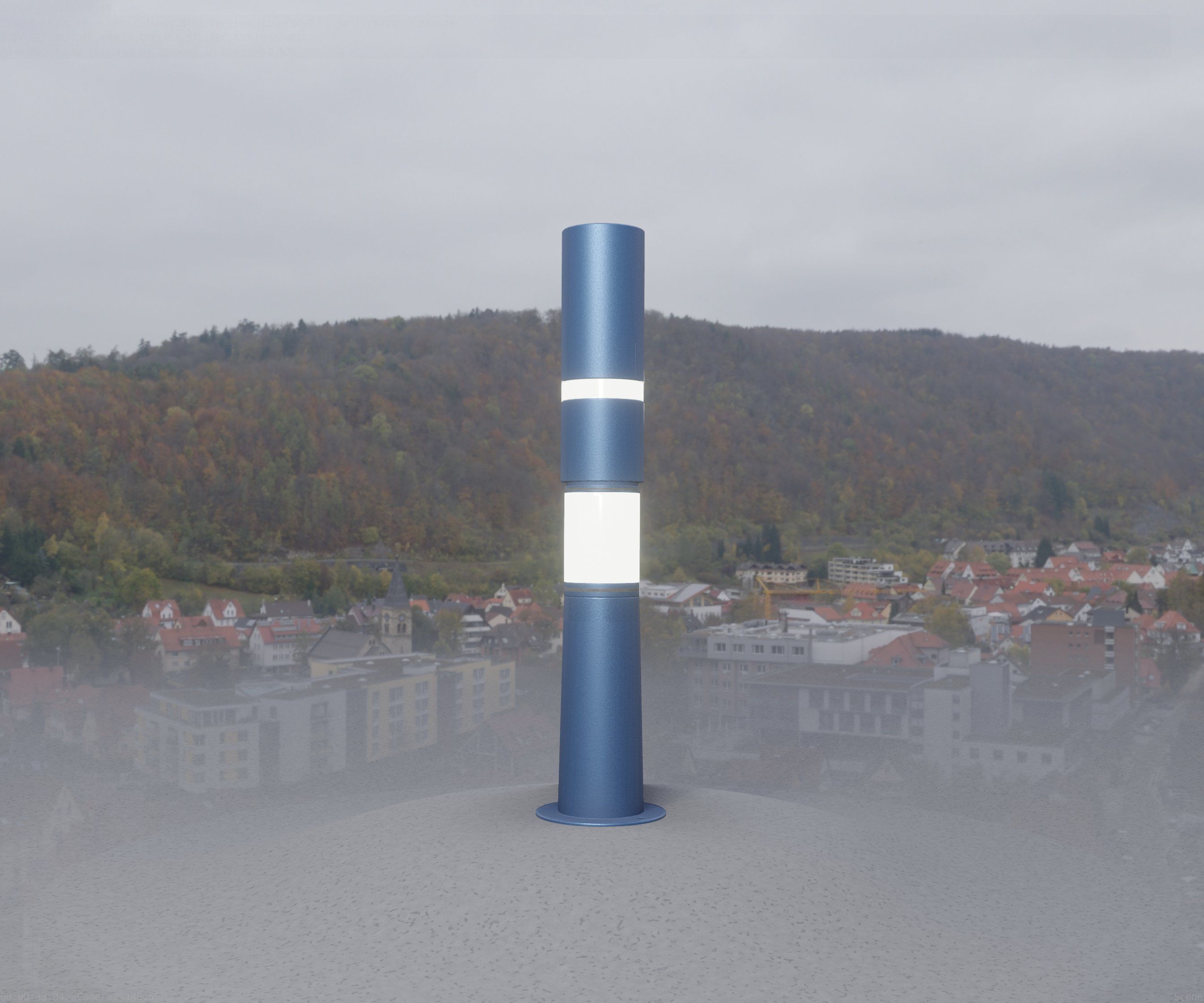 Low-Poly Blue Light Column 8 - Street Light Set-9 Low-poly 3D model_96