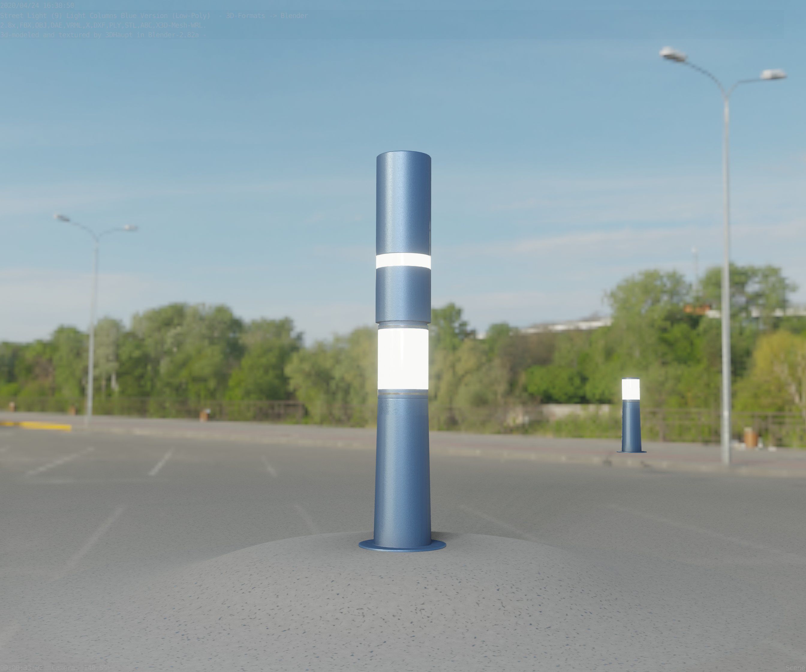 Low-Poly Blue Light Column 8 - Street Light Set-9 Low-poly 3D model_94