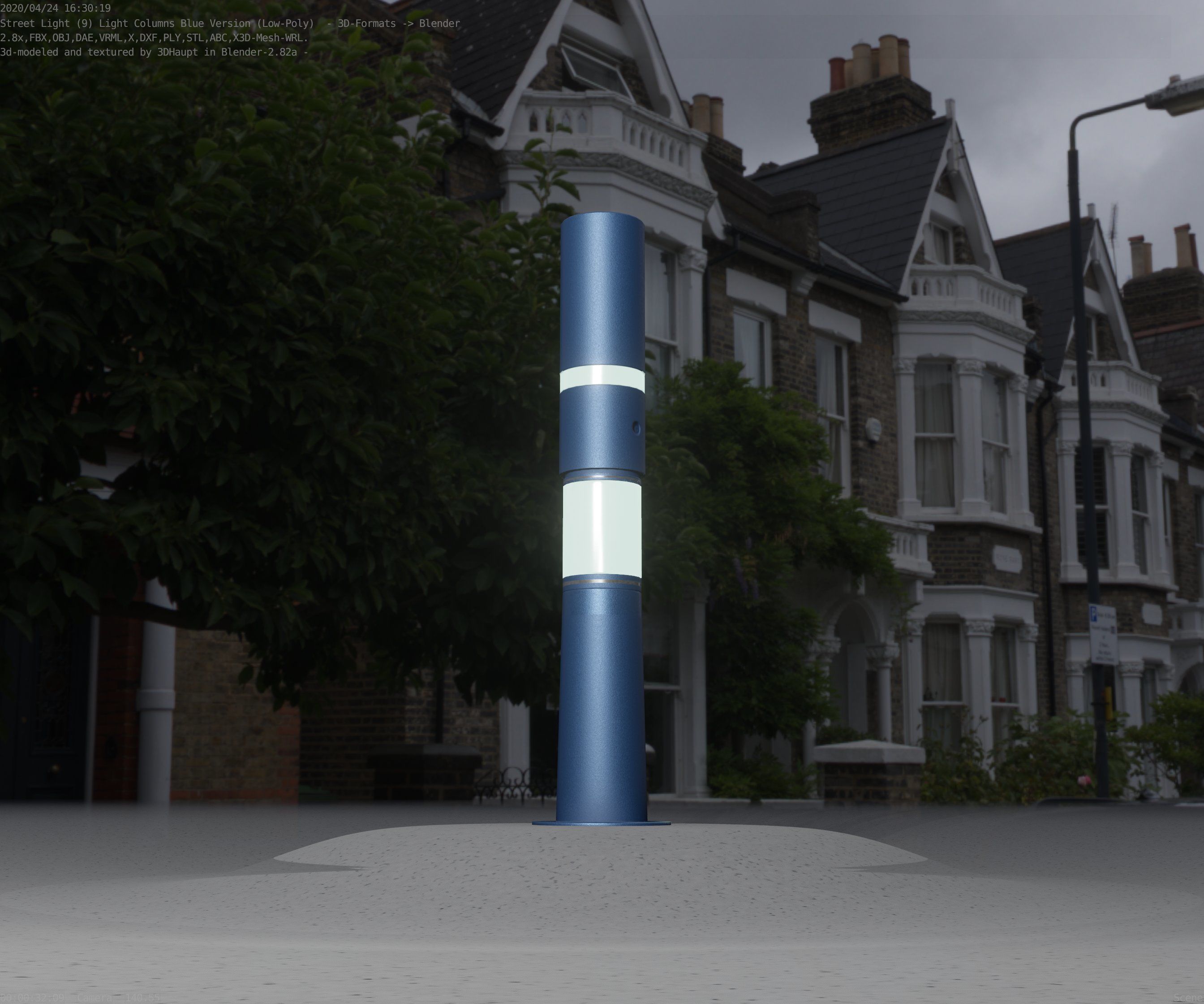 Low-Poly Blue Light Column 8 - Street Light Set-9 Low-poly 3D model_17