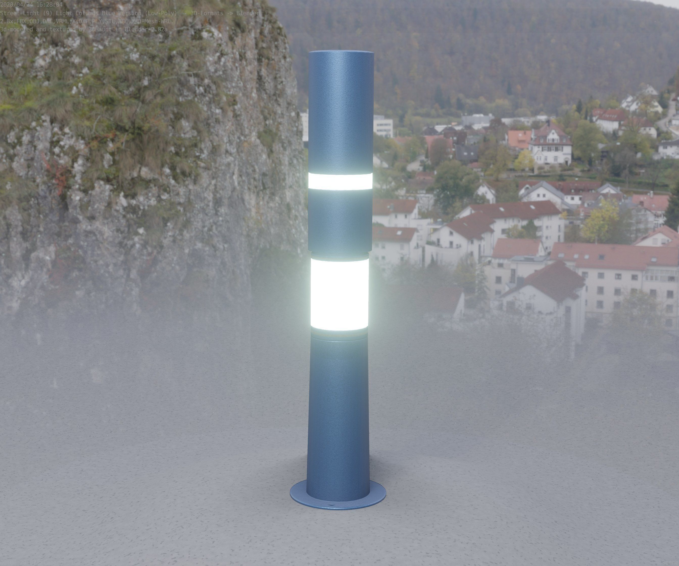 Low-Poly Blue Light Column 8 - Street Light Set-9 Low-poly 3D model_23