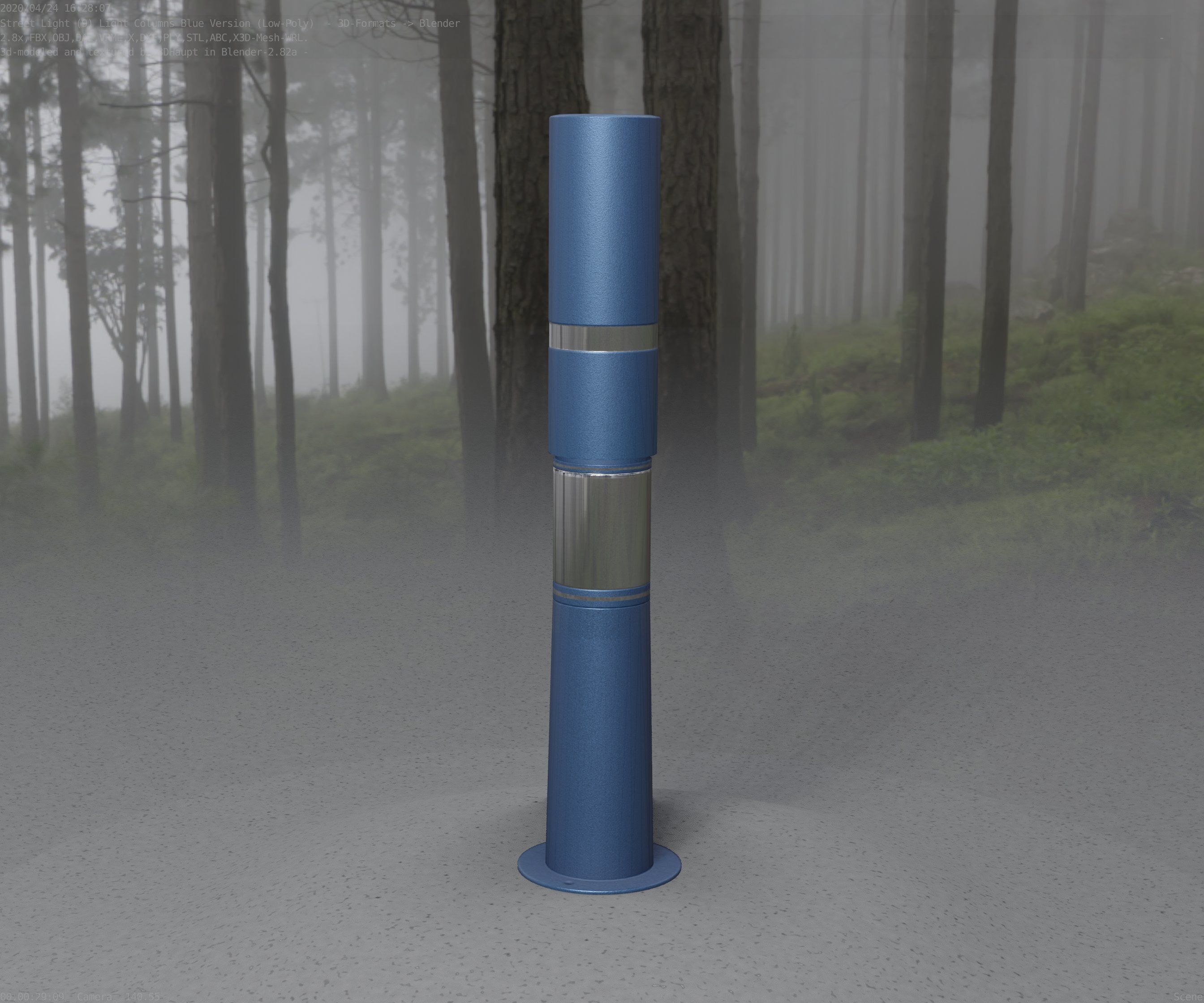 Low-Poly Blue Light Column 8 - Street Light Set-9 Low-poly 3D model_25