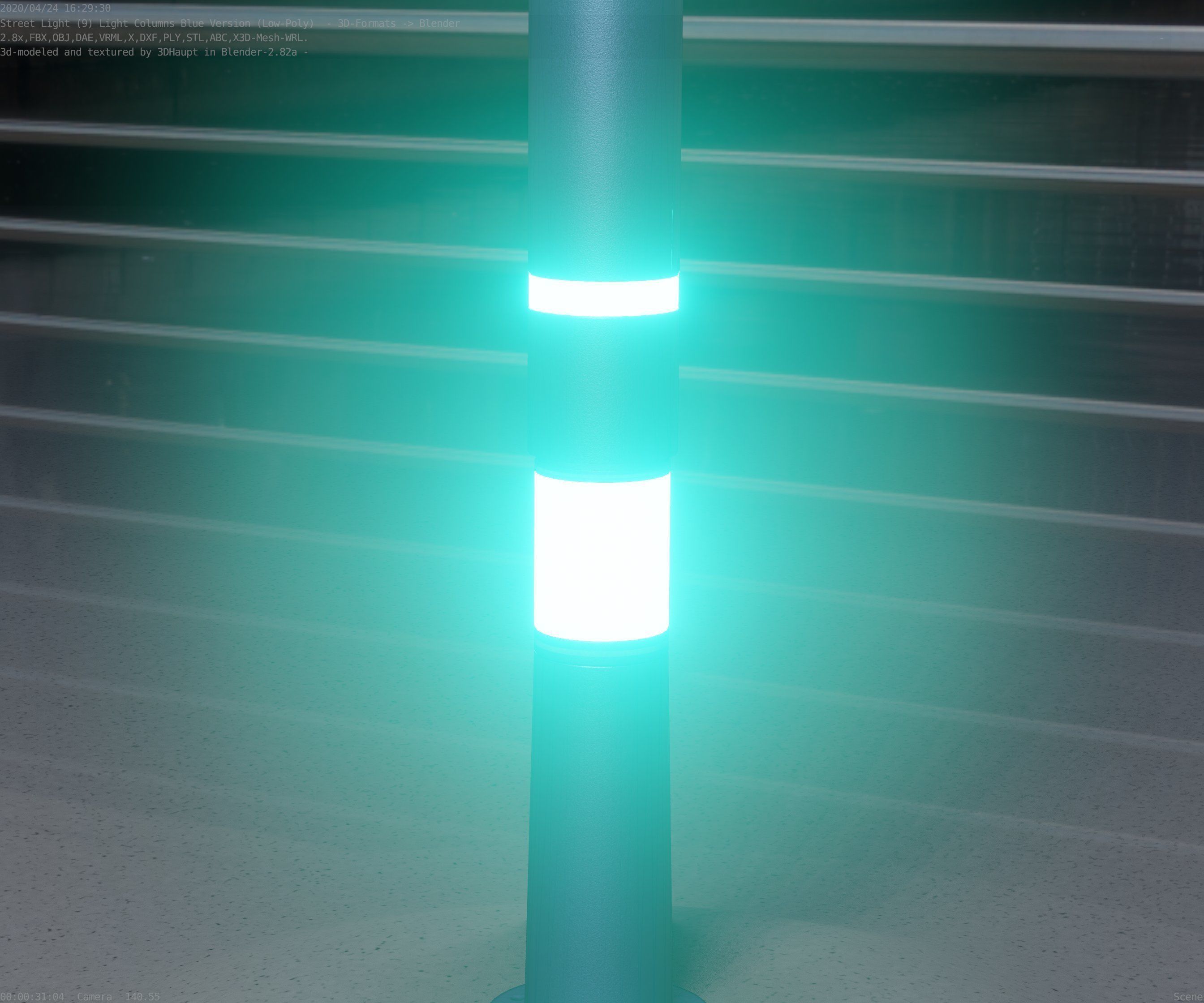 Low-Poly Blue Light Column 8 - Street Light Set-9 Low-poly 3D model_68