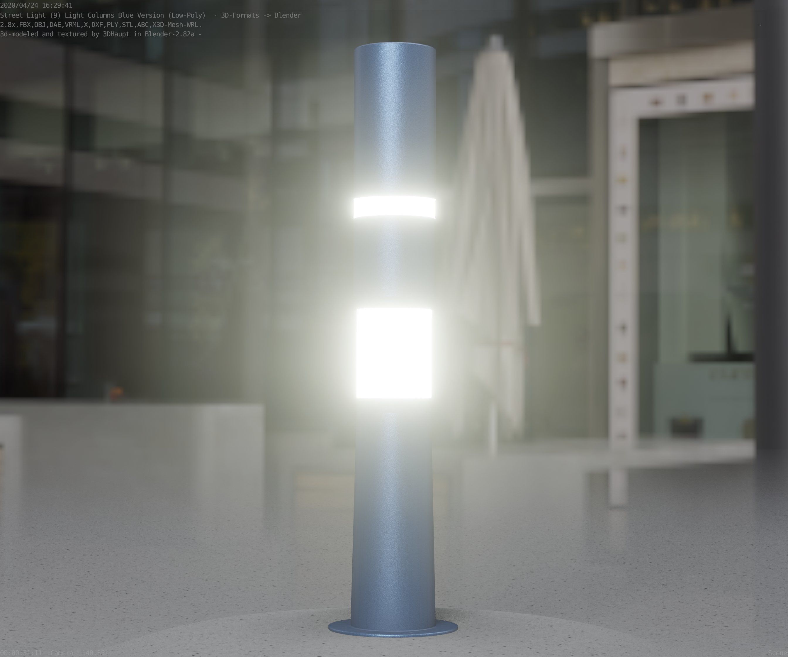 Low-Poly Blue Light Column 8 - Street Light Set-9 Low-poly 3D model_75