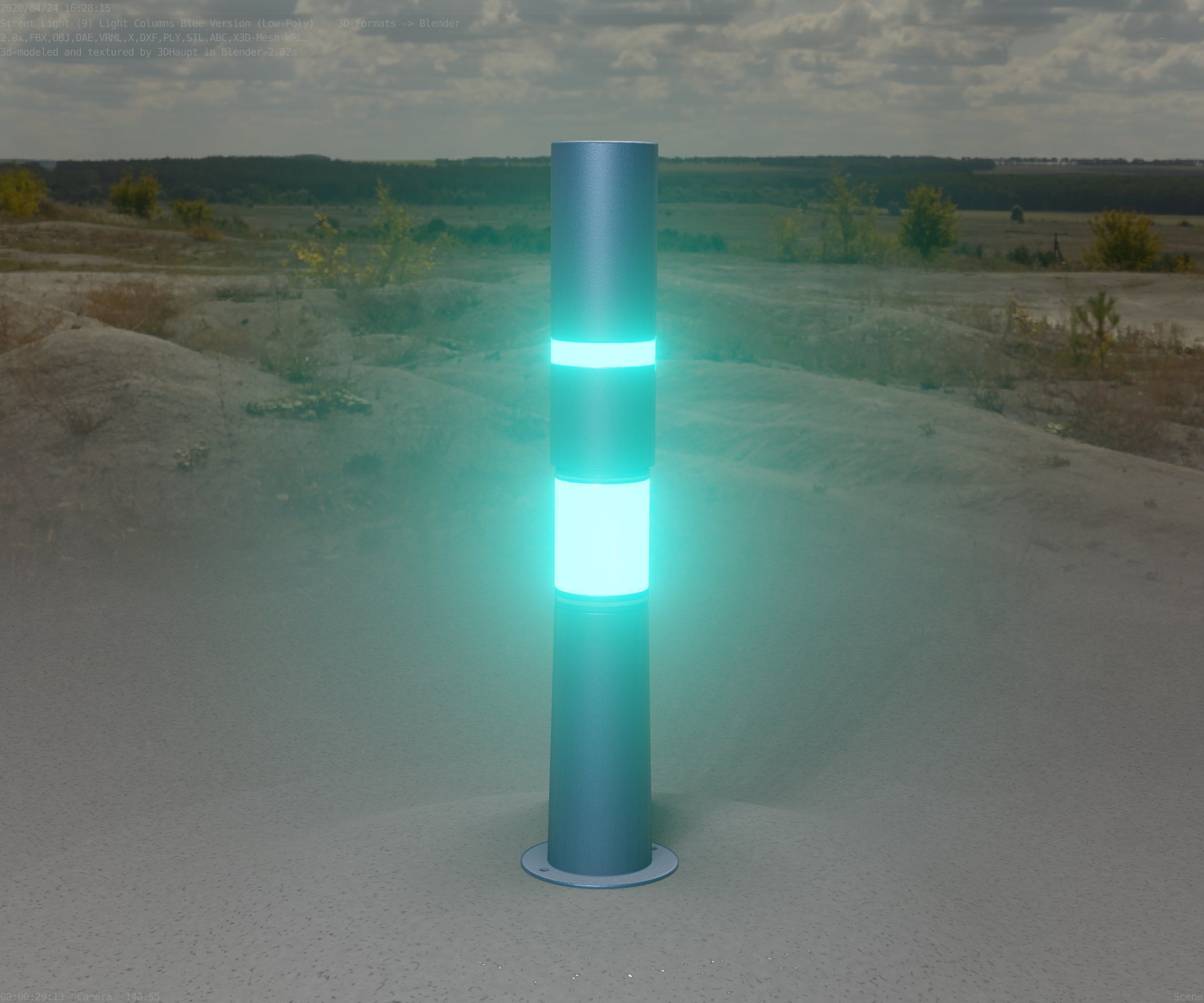 Low-Poly Blue Light Column 8 - Street Light Set-9 Low-poly 3D model_29