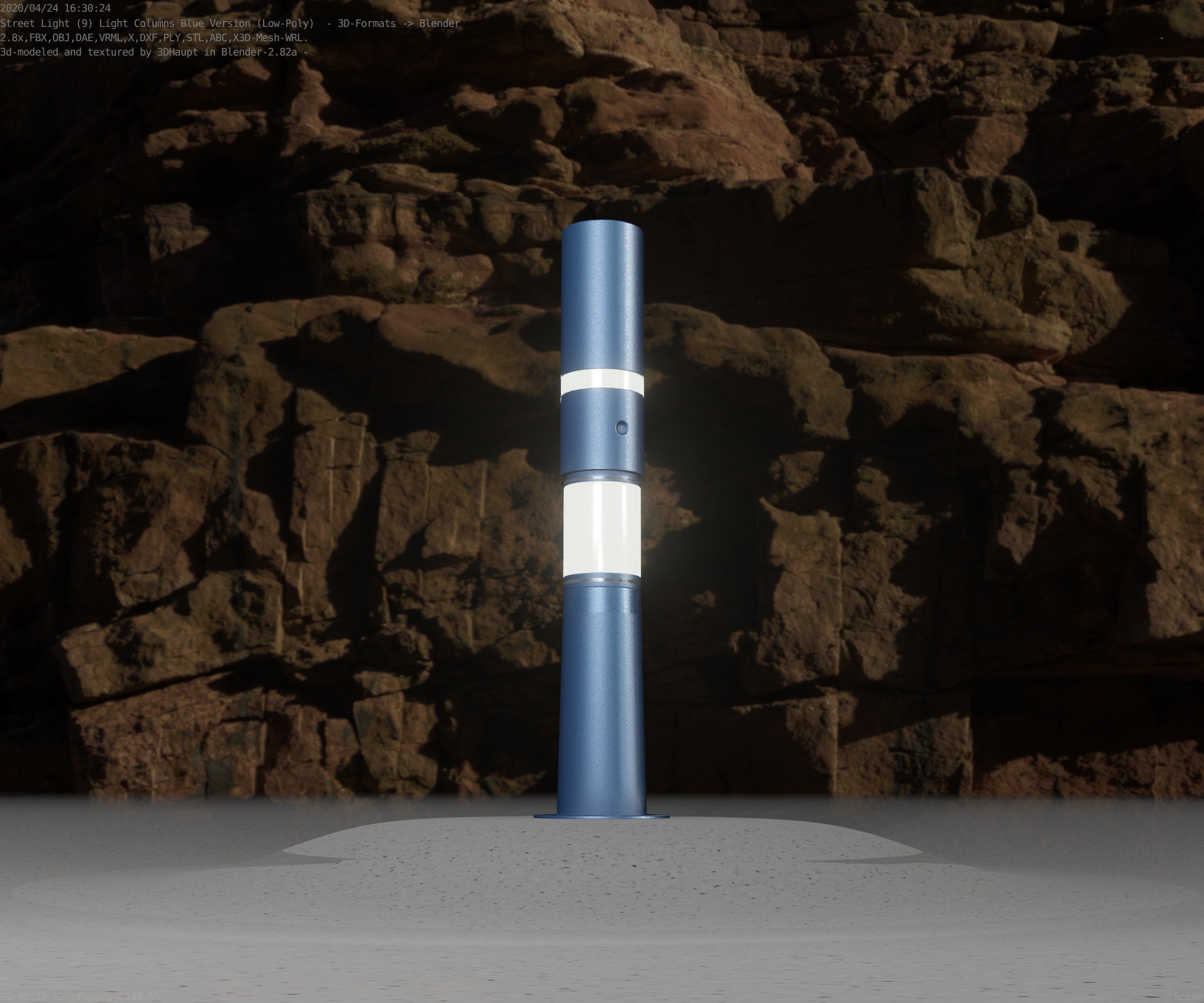 Low-Poly Blue Light Column 8 - Street Light Set-9 Low-poly 3D model_80