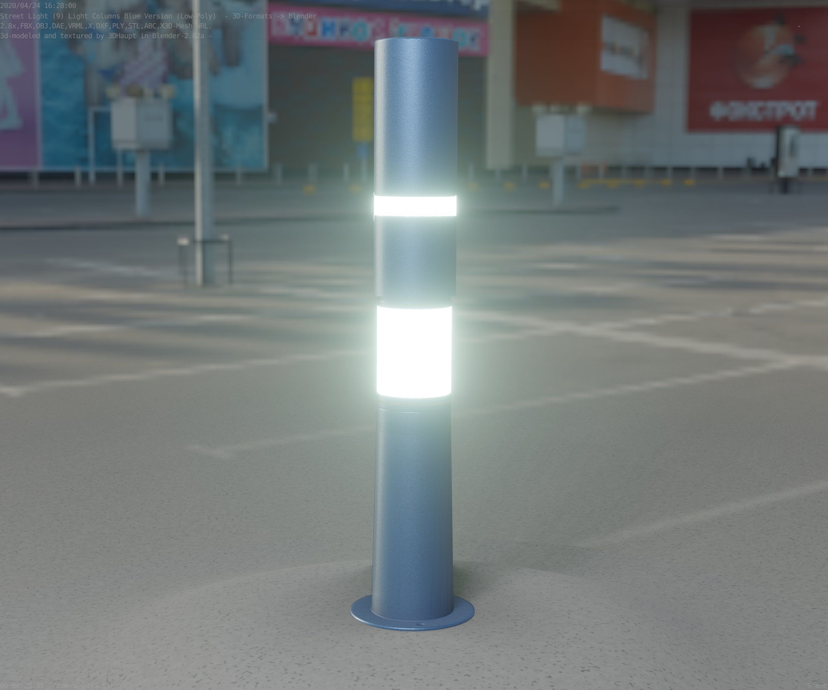 Low-Poly Blue Light Column 8 - Street Light Set-9 Low-poly 3D model_21