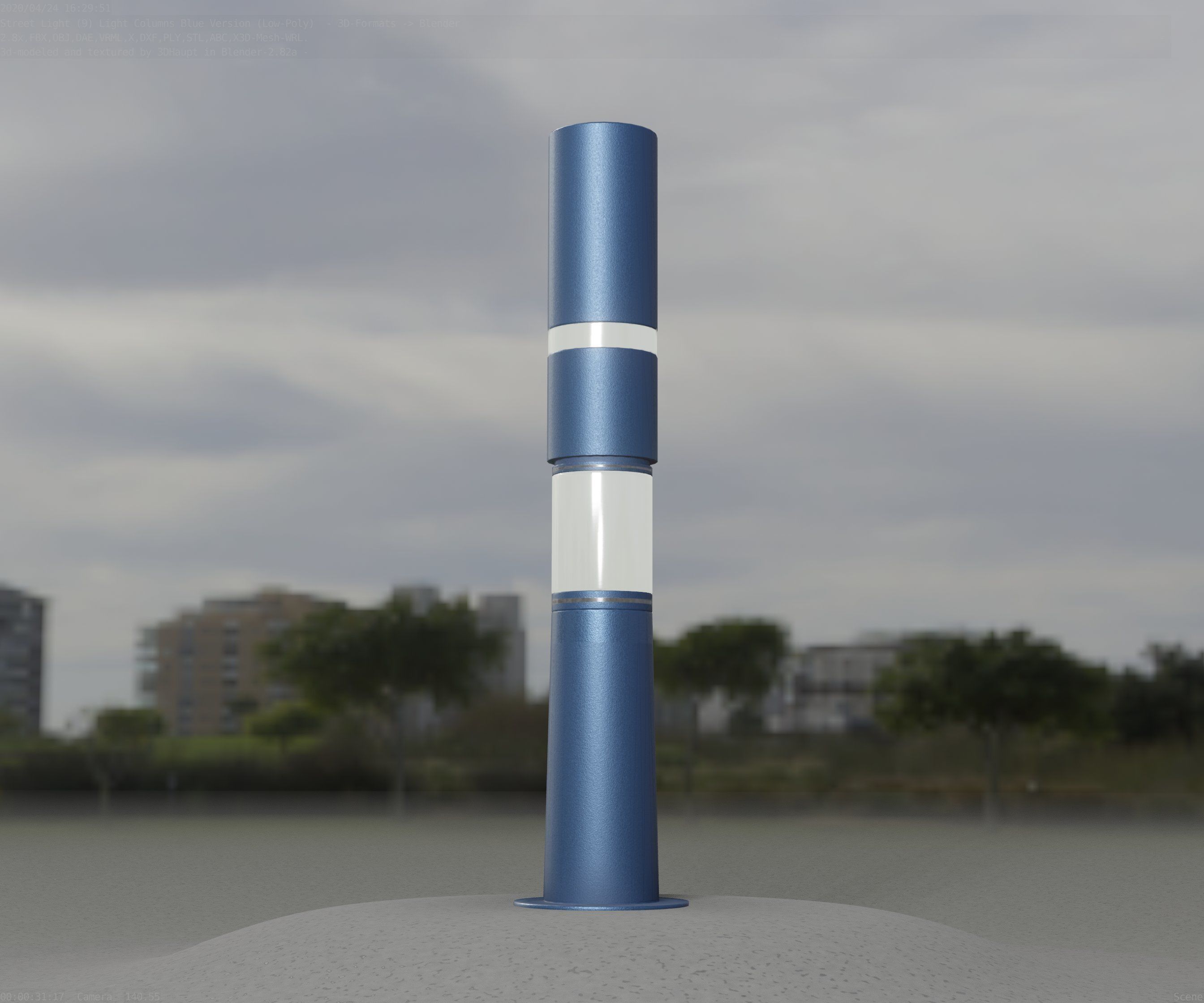 Low-Poly Blue Light Column 8 - Street Light Set-9 Low-poly 3D model_1