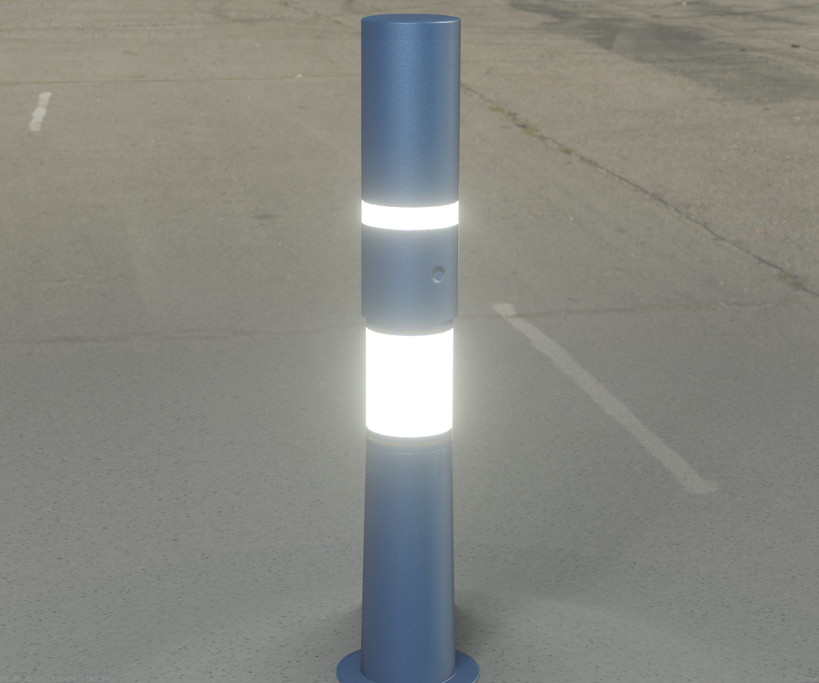 Low-Poly Blue Light Column 8 - Street Light Set-9 Low-poly 3D model_41
