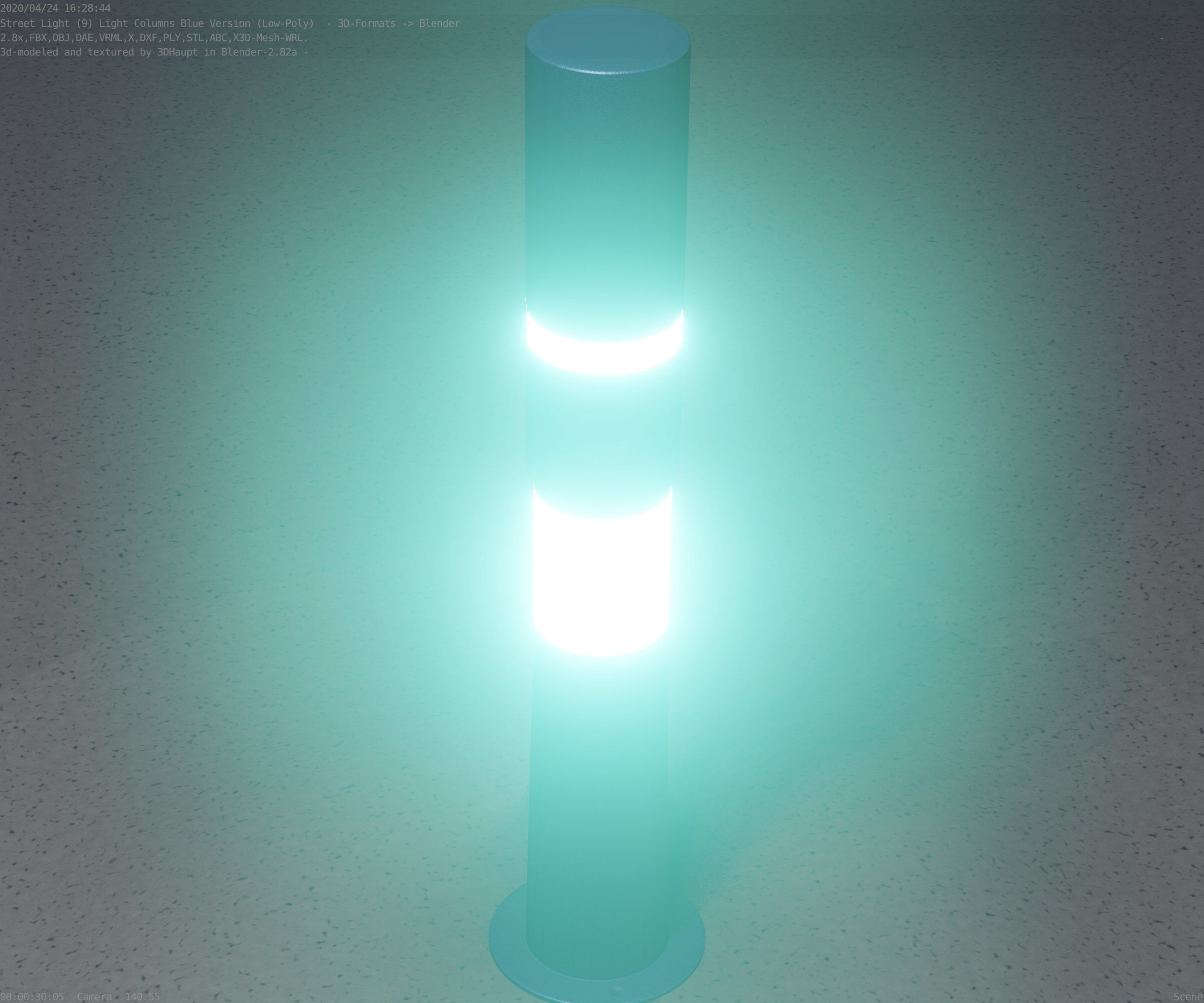 Low-Poly Blue Light Column 8 - Street Light Set-9 Low-poly 3D model_45